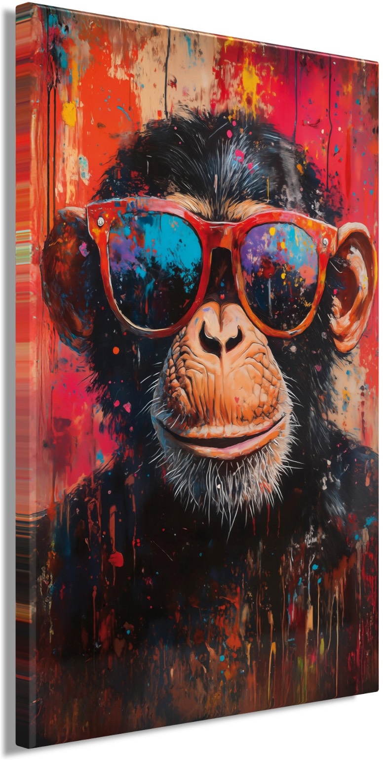Bönninghoff Bild »Wandbild BUNTER SCHIMPANSE 78x118 cm – Leinwandbild Keilrahmen Deko« Affen | Affenbilder | Humor auf Keilrahmen gespannt