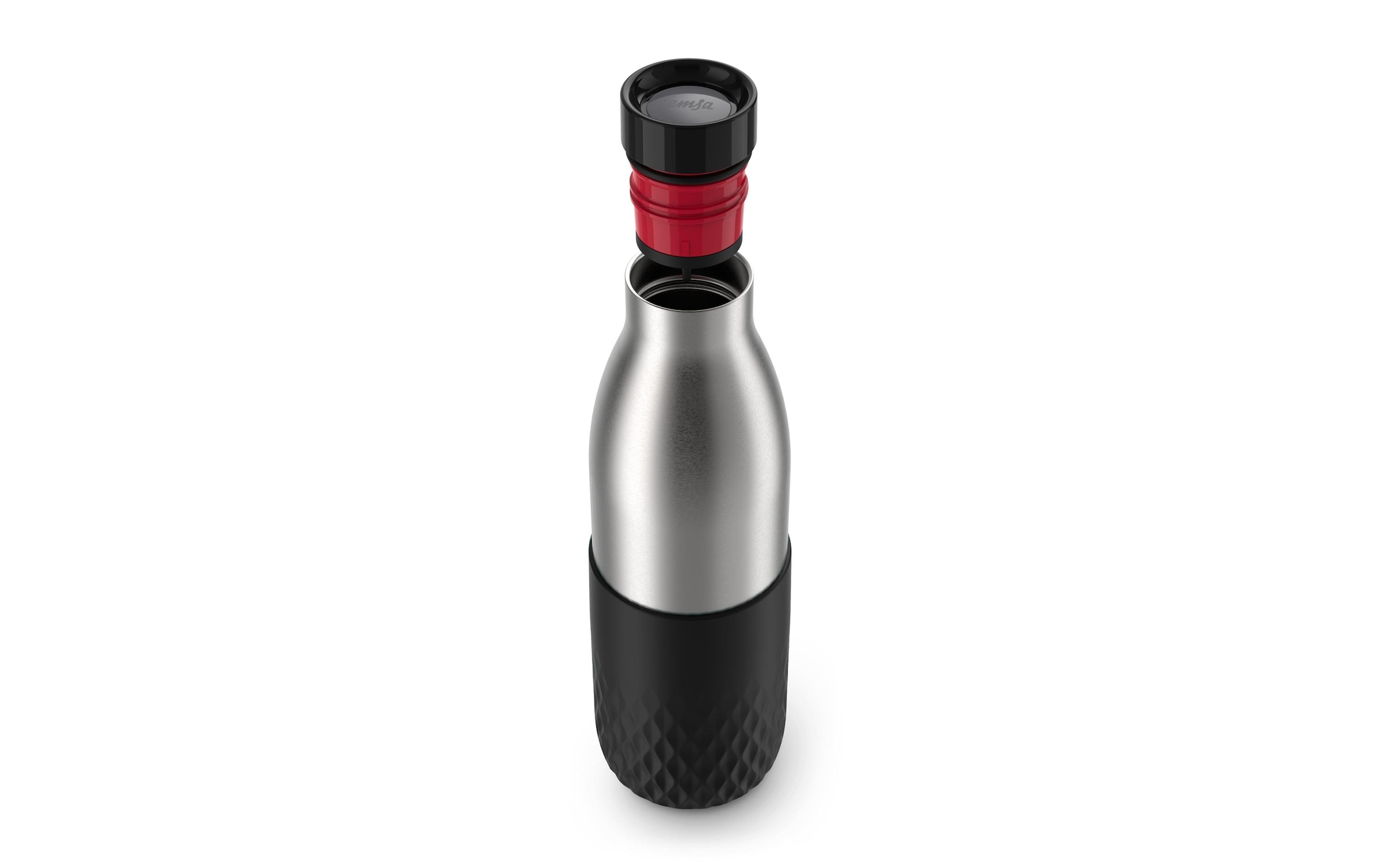 Emsa Gourde »Bludrop Sleeve« acier inoxydable/silicone, Quick-Press, 12h chaud/24h froid