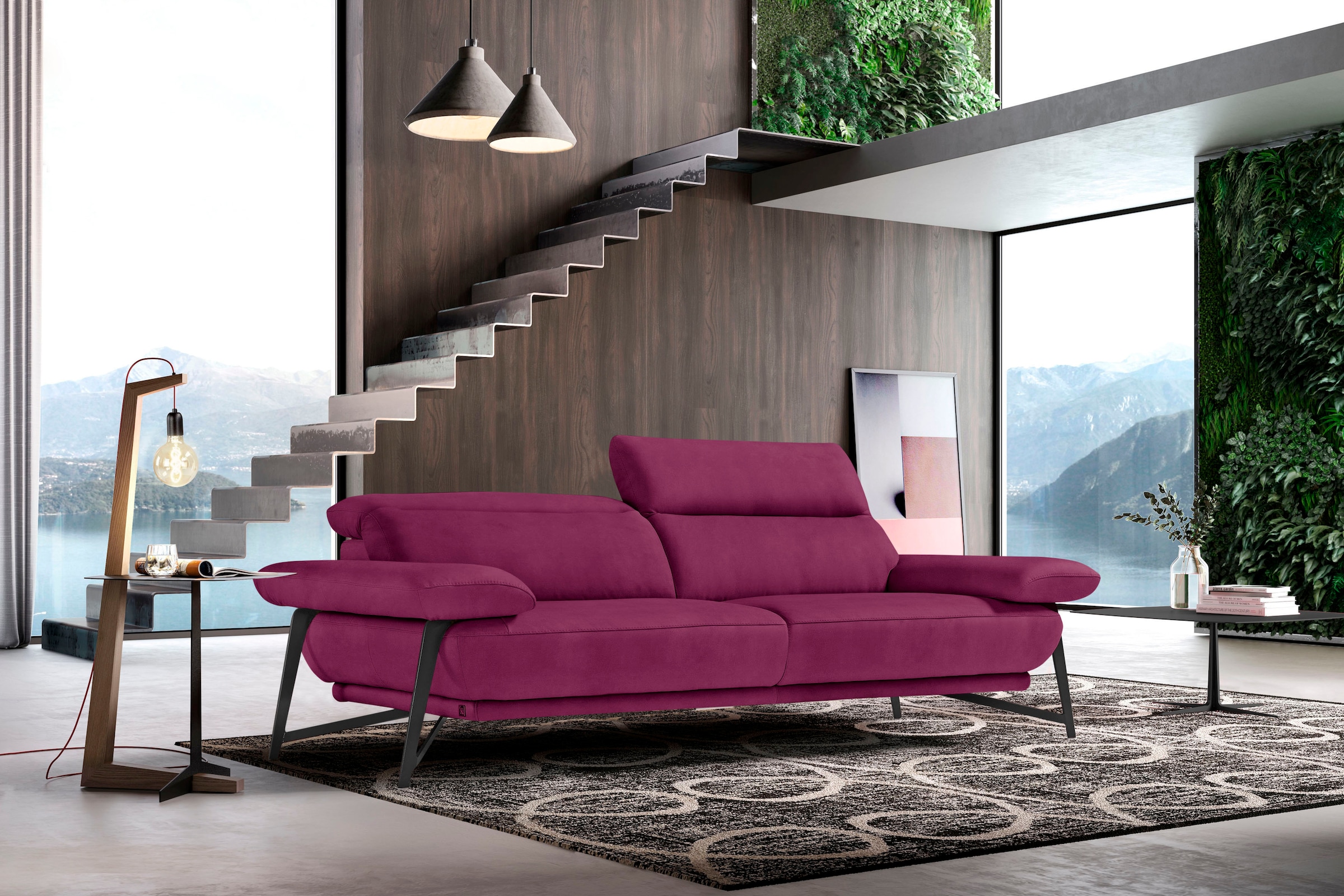 Image of Egoitaliano 2,5-Sitzer "Anais, Designsofa mit erstklassigem Sitzkomfort, Fussfarbe schattengrau" Kopfteil verstellbar, 232 cm, Luxus-Microfaser, fuchsia