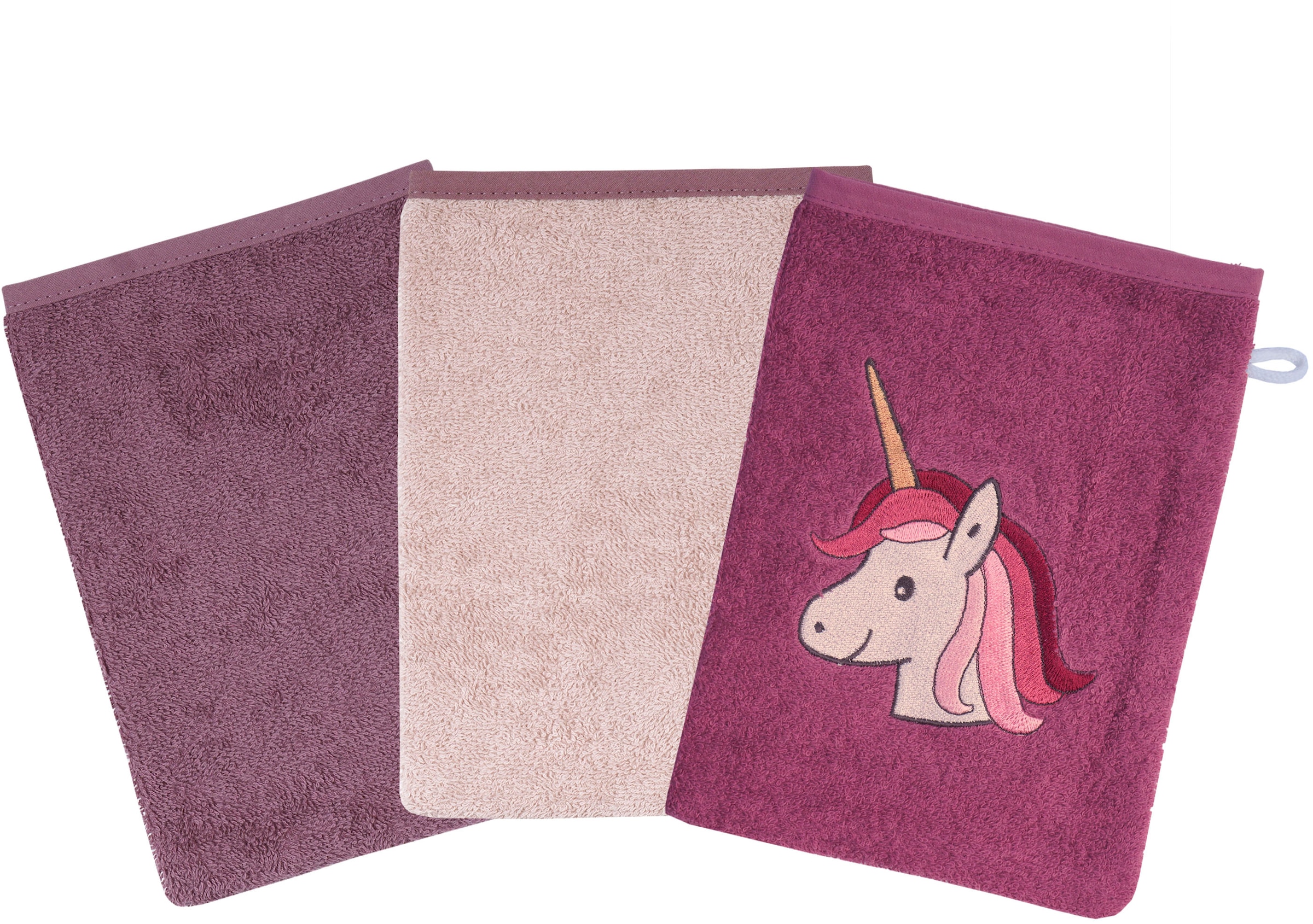 Image of Wörner Waschhandschuh "Einhorn" 3er-Set, mit Stickerei