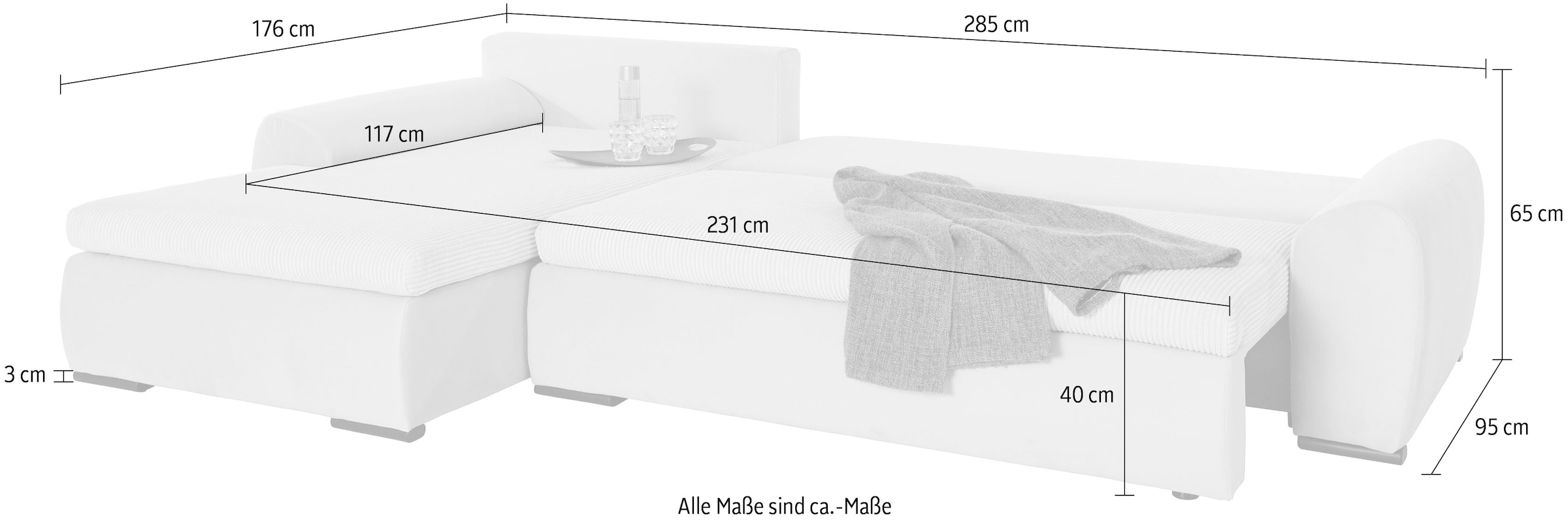 Home affaire Ecksofa »Win L-Form«, optional mit Schlaffunktion und Bettkasten, taupe, Cord