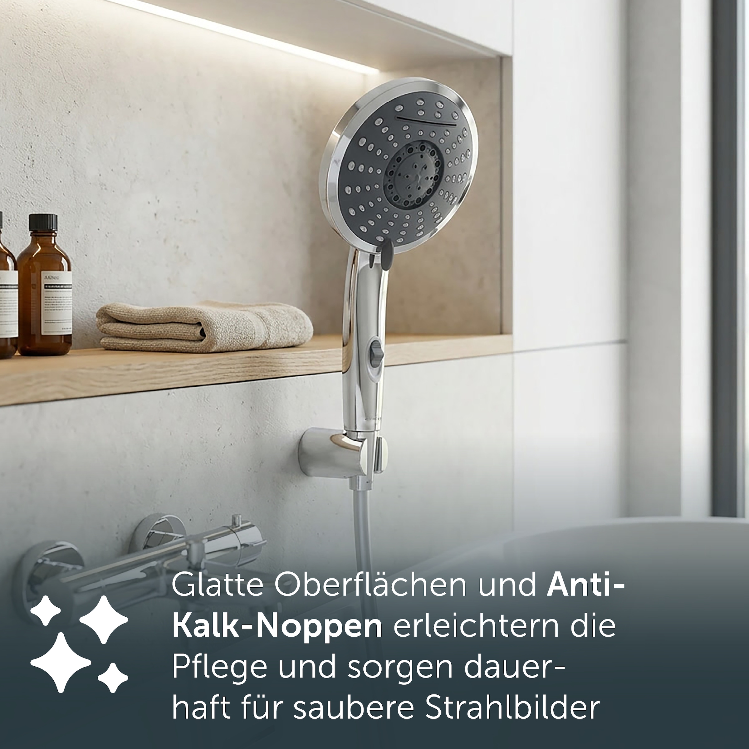 Schütte Handbrause »Wasserfall« mit 5 Strahlarten, chwallauslauf, Brausekopf mit Wasserstopp-Funktion