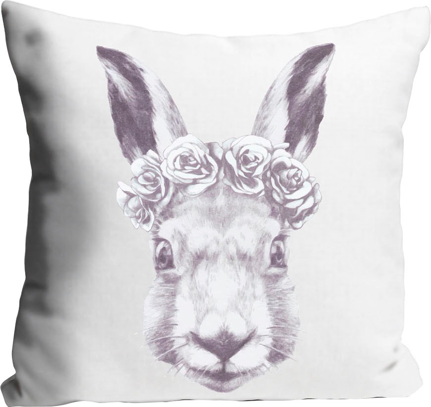 queence Dekokissen »Océane« mit einem Hasen mit Blumenkranz
