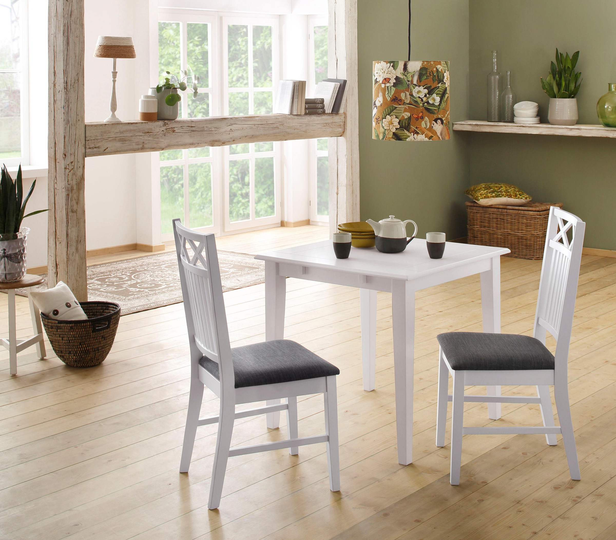 Image of GOODproduct Essgruppe "Olvera" Set, 3 Stk. tlg. bestehend aus Esstisch 80 cm, 2er Set Esszimmerstühlen, Ansteckplatte