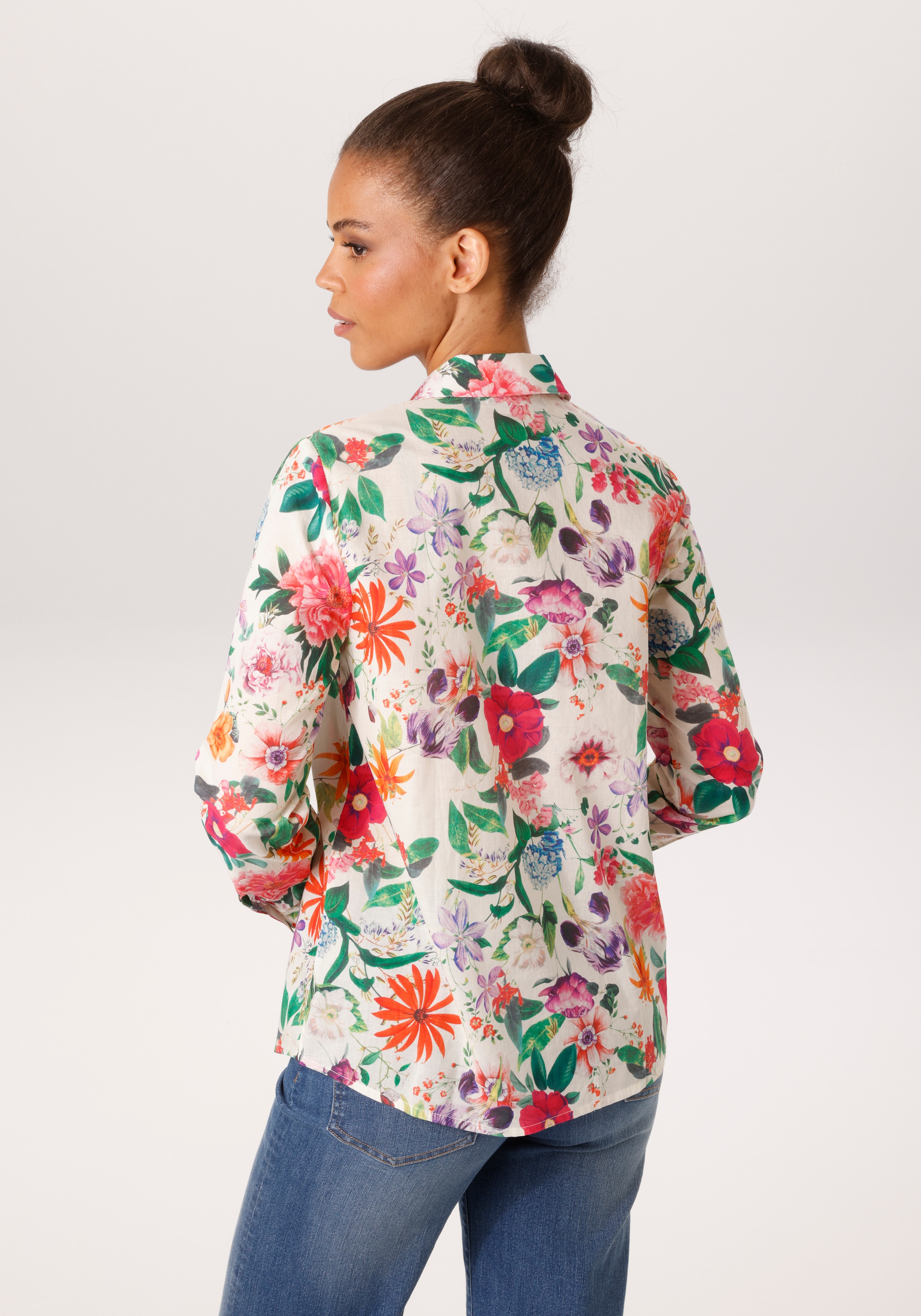 Aniston CASUAL Hemdbluse mit farbenfrohen Blumendruck - jedes Teil ein Unikat - NEUE KOLLEKTION