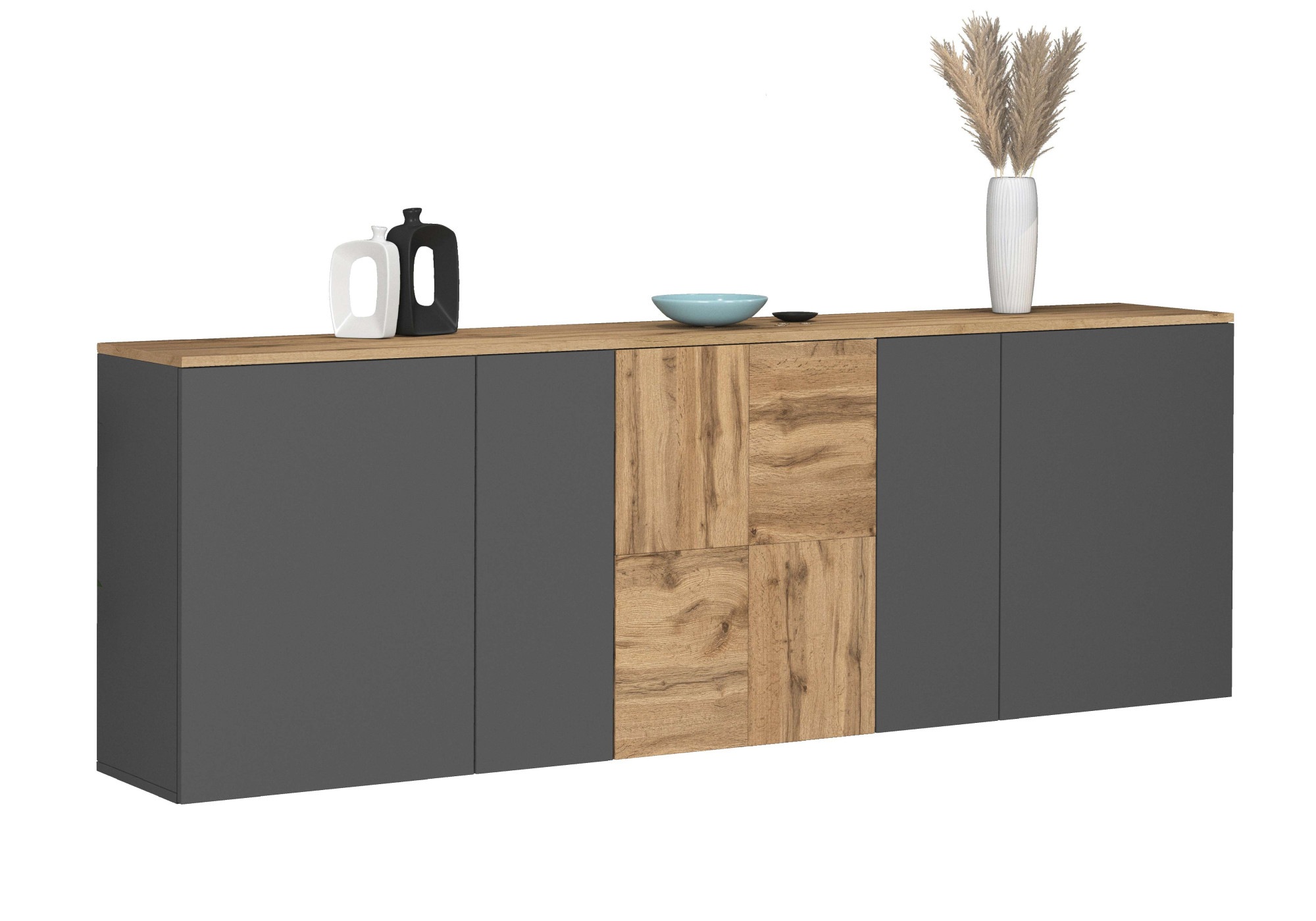 Image of GOODproduct Sideboard "ISEO, Kommode, Schrank, Sideboard, Lowboard, 6 Fächer, Breite 200 cm" 1 Stk. tlg. stehend/hängend, 5 Türen, 6 Fächer, Breite 200 cm