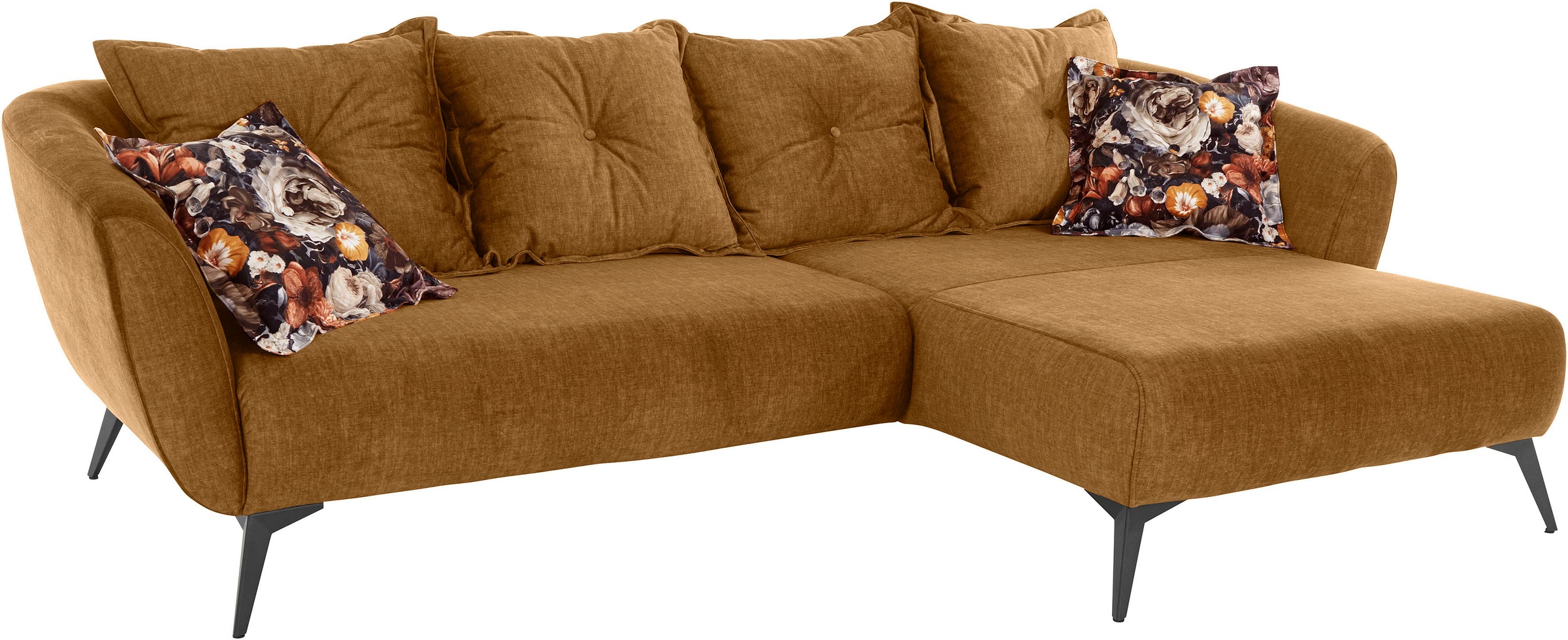 Home affaire Ecksofa »Baggio romantische Polsterecke, bequem,  Breite 277 cm, L-Form« Zierkissen inklusive, schwarze Metallfüsse