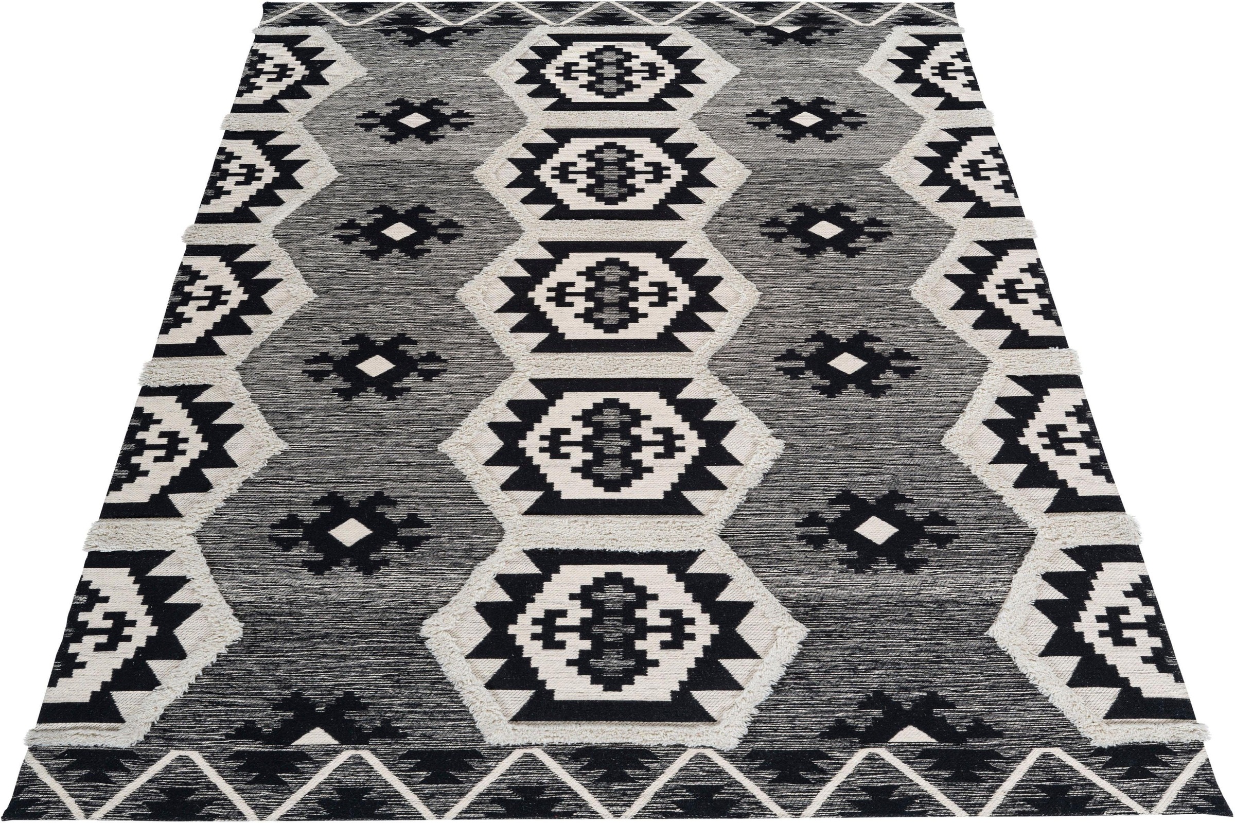 Image of Bruno Banani Teppich »Eliana«, rechteckig, 10 mm Höhe, Azteken-Optik, Kurzflor, mit Hoch-Tief-Effekten, idealer Teppich für Wohnzimmer, Schlafzimmer & Esszimmer bei Ackermann Versand Schweiz