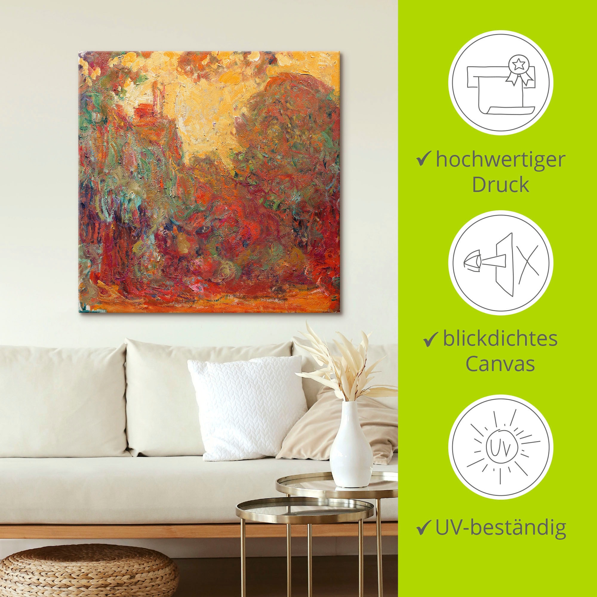 Artland Wandbild »Das Haus in Giverny Komposition in rot«, Gegenstandslos, (1 St.), als Leinwandbild, Poster in verschied. Grössen