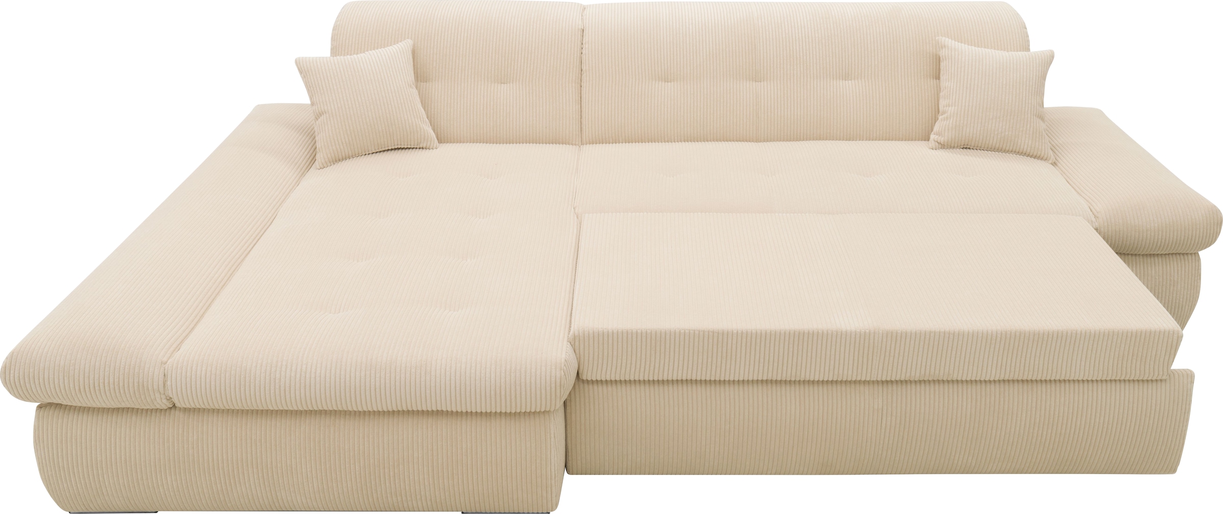DOMO collection Ecksofa »Moric, L-Form, XXL-Sofa - Breite 300cm«, wahlweise mit Bettfunktion und Armteilverstellung, Cord, Creme