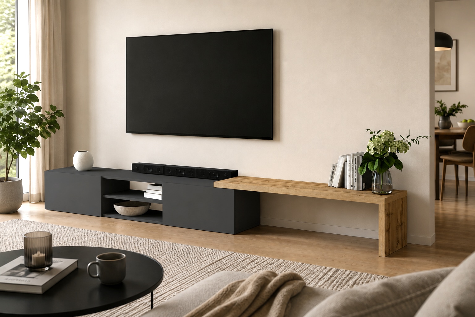 GOODproduct Lowboard »New Garda,Lowboard mit Aufsatz,TV-Board mit Ausatz,TV-Schrank-Tv Bank« 1 Stk. tlg. Breite verstellbar v. 183 bis 310 cm,2 Klappen  und L-Förmiger Aufsatz