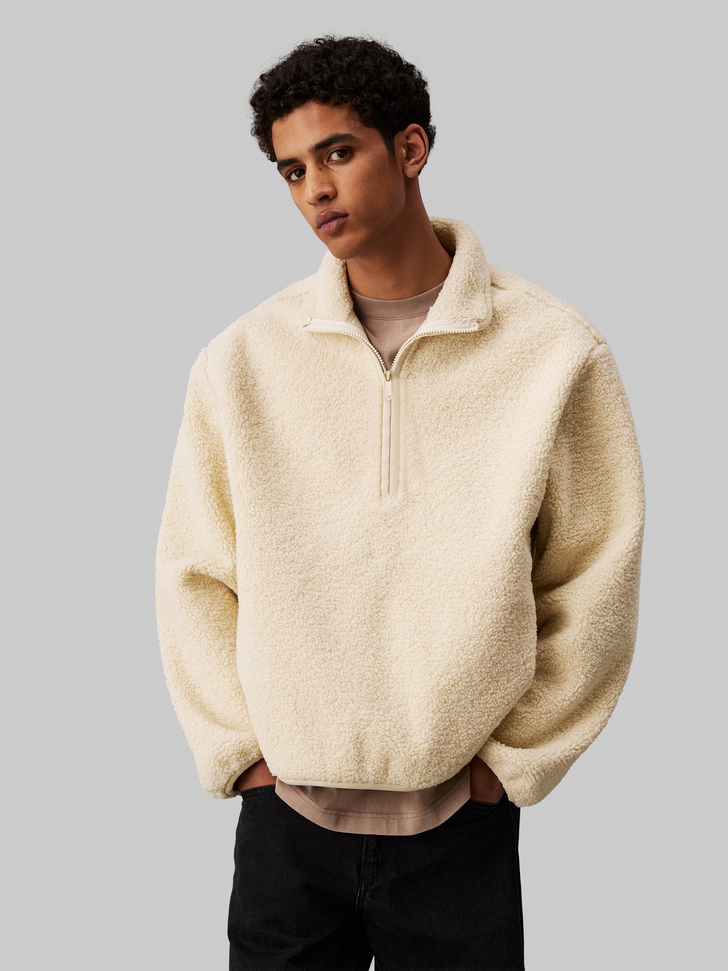 Image of Calvin Klein Jeans Plüschjacke "HALF ZIP SHERPA" mit Logoschriftzug
