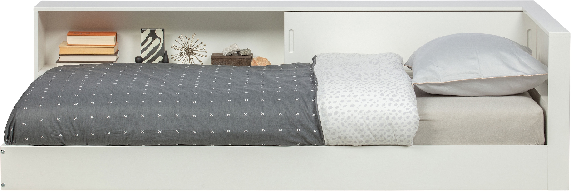 WOOOD Lit de rangement »Connect FSC®-Kiefernholz mit Schiebetür und Stauraum 213x118x60 cm« Facile à monter, dimension du matelas 90x200 cm, entretien facile
