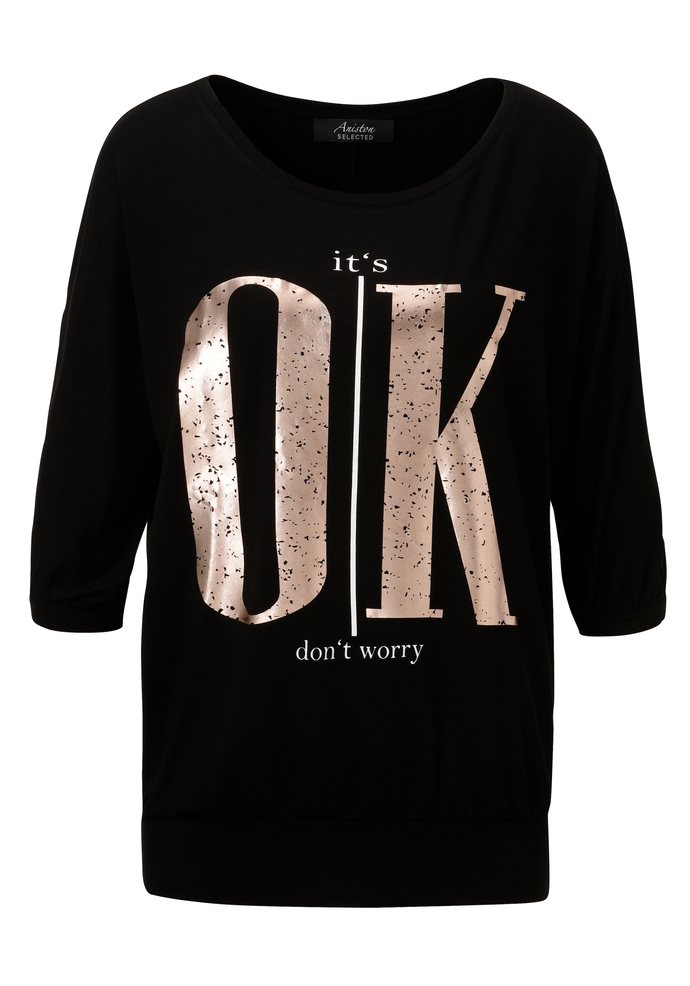 Aniston SELECTED 3/4-Arm-Shirt, mit weissen und goldfarbenfarbigen Statements - NEUE KOLLEKTION