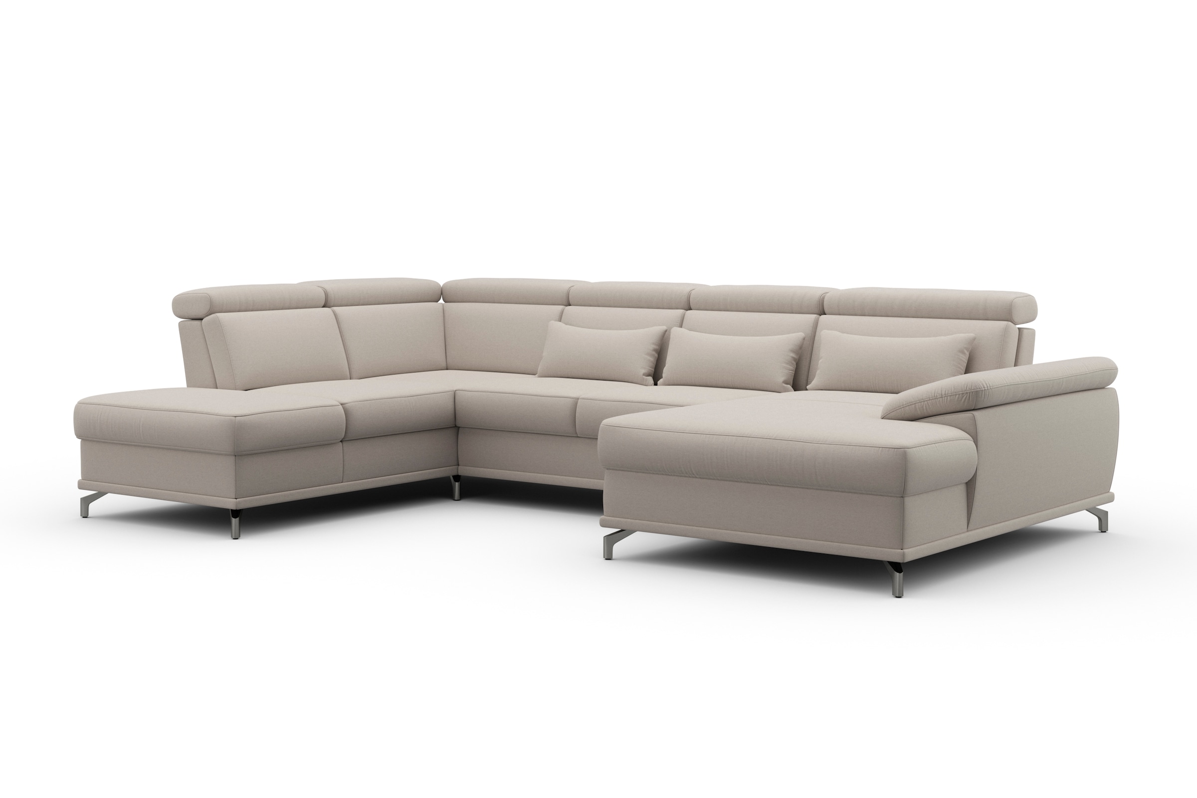 sit&more Paysage de salon »Cabrio U-Form, B: 359 cm, mit Sitztiefen-, Arm- & Kopfteilverstellung« 3 Nierenkissen, Federkern, optional Bettfunktion und Stauraum