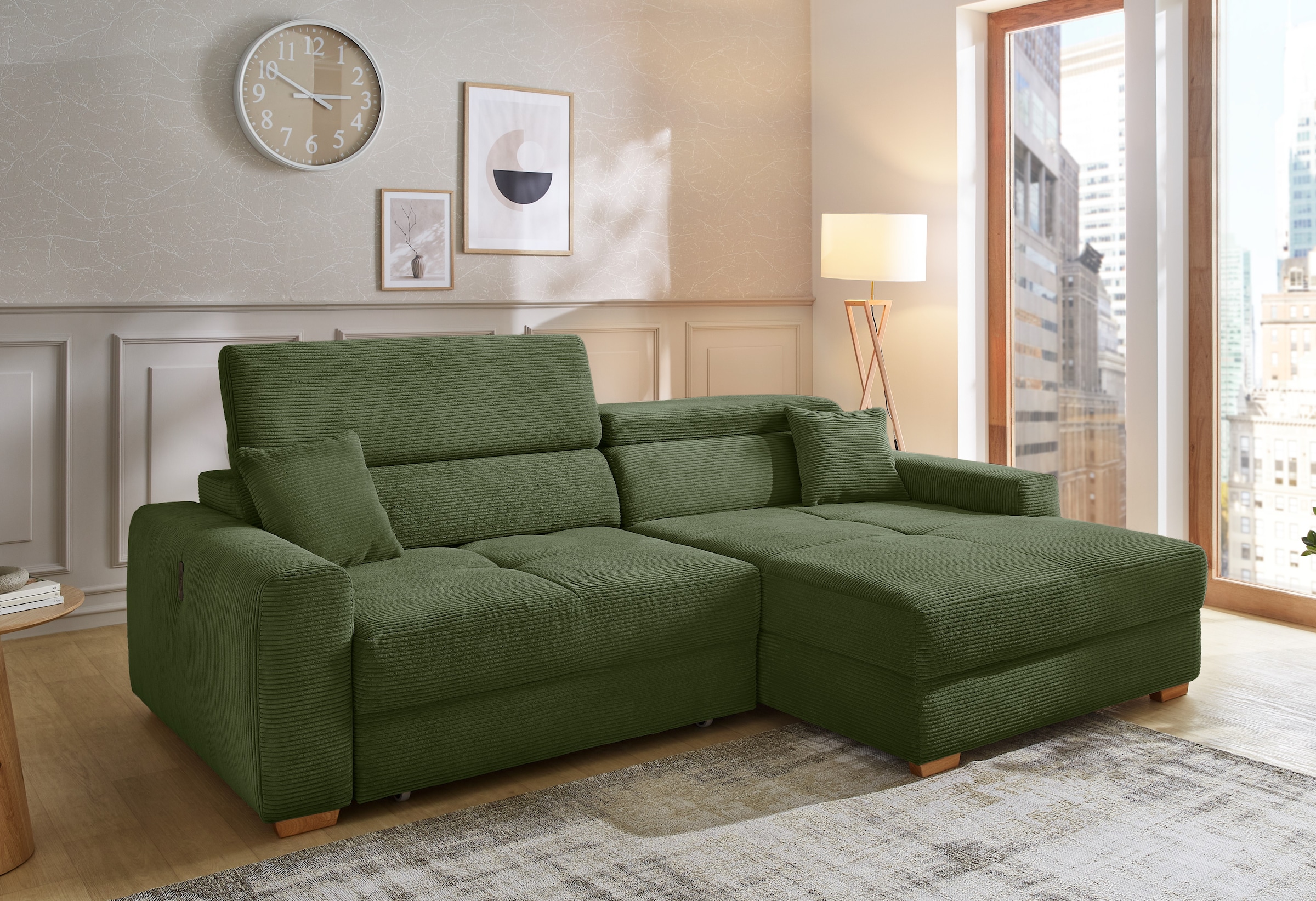 Jockenhöfer Gruppe Ecksofa »Slider L-Form, B: 277 cm Couch, 60cm elektrische Sitztiefenverstellung« 140kg Belastbarkeit, USB-Anschluss, Kopfteilverstellung & Zierkissen