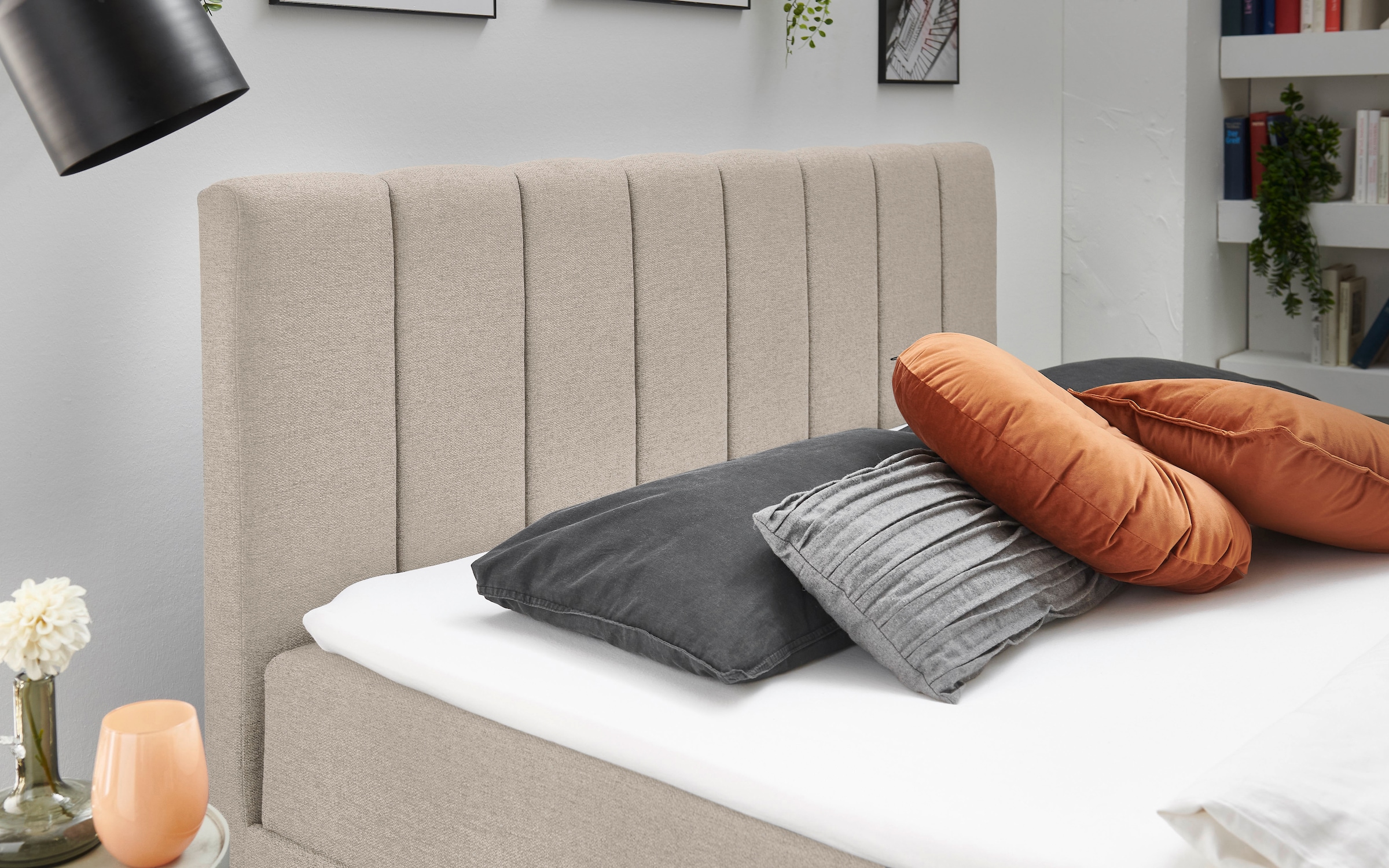 Home affaire Boxbett »FRAPELLE, Polsterbett mit Bettkasten und Taschenfederkernmatratze H3« mit Topper, Strukturstoff-Bezug, Sockel eichefarbig, 180x200cm