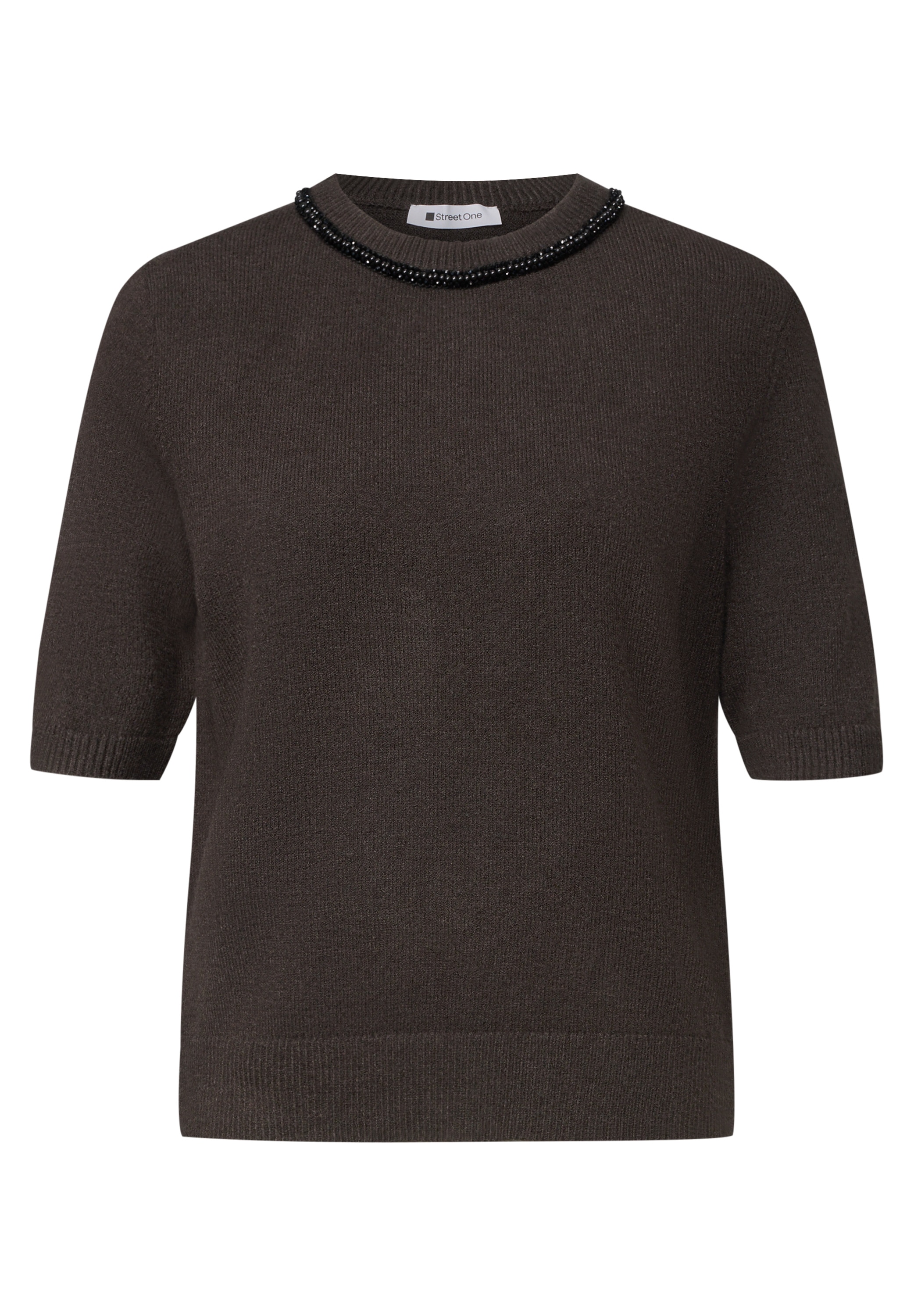 STREET ONE Strickpullover Halbarm Pullover mit Perlen-Detail am Rundhals