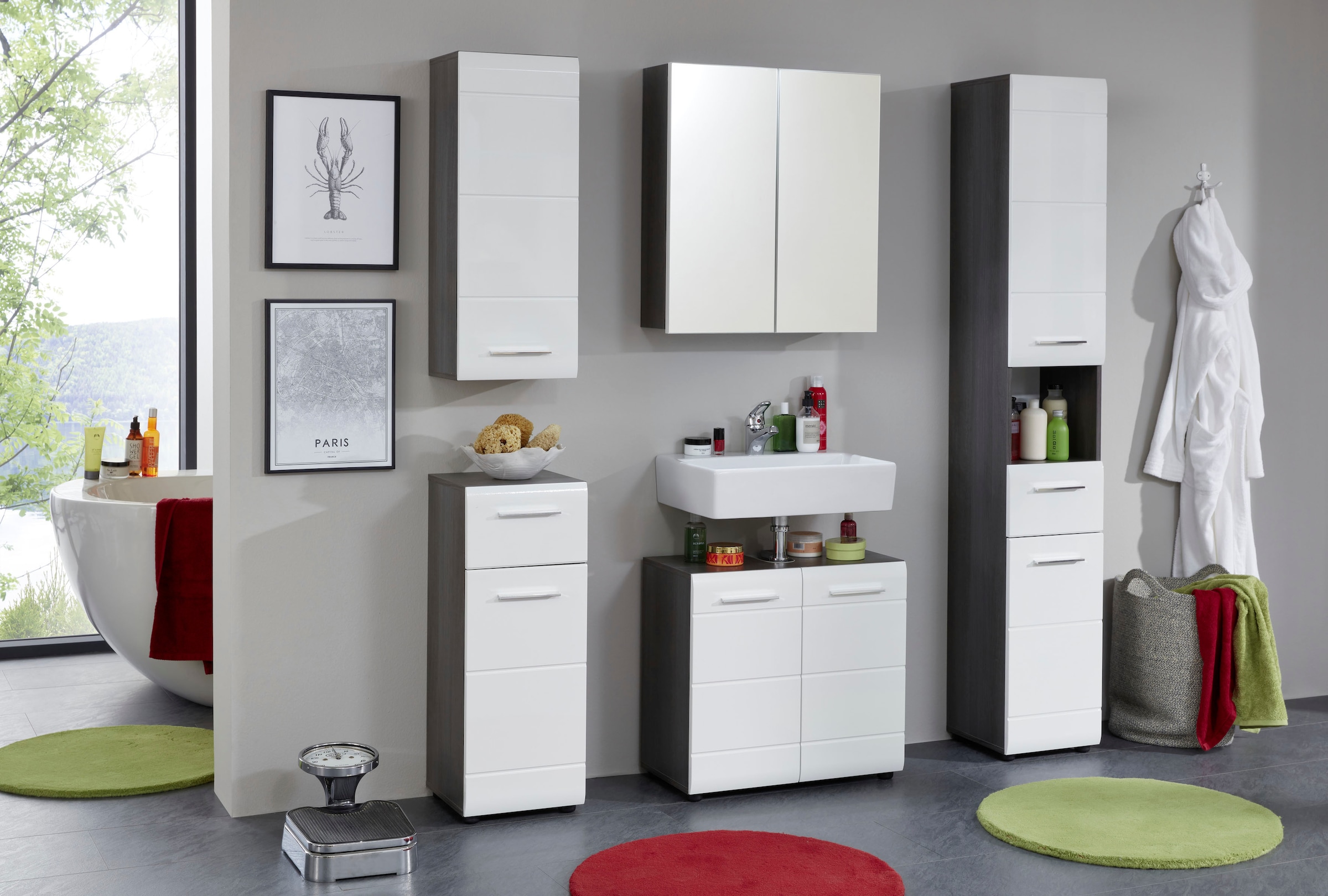 welltime Armoire basse »Sovana« commode de salle de bain avec façade laquée brillante et 1 tiroir - (L/P/H) 30/31/80 cm