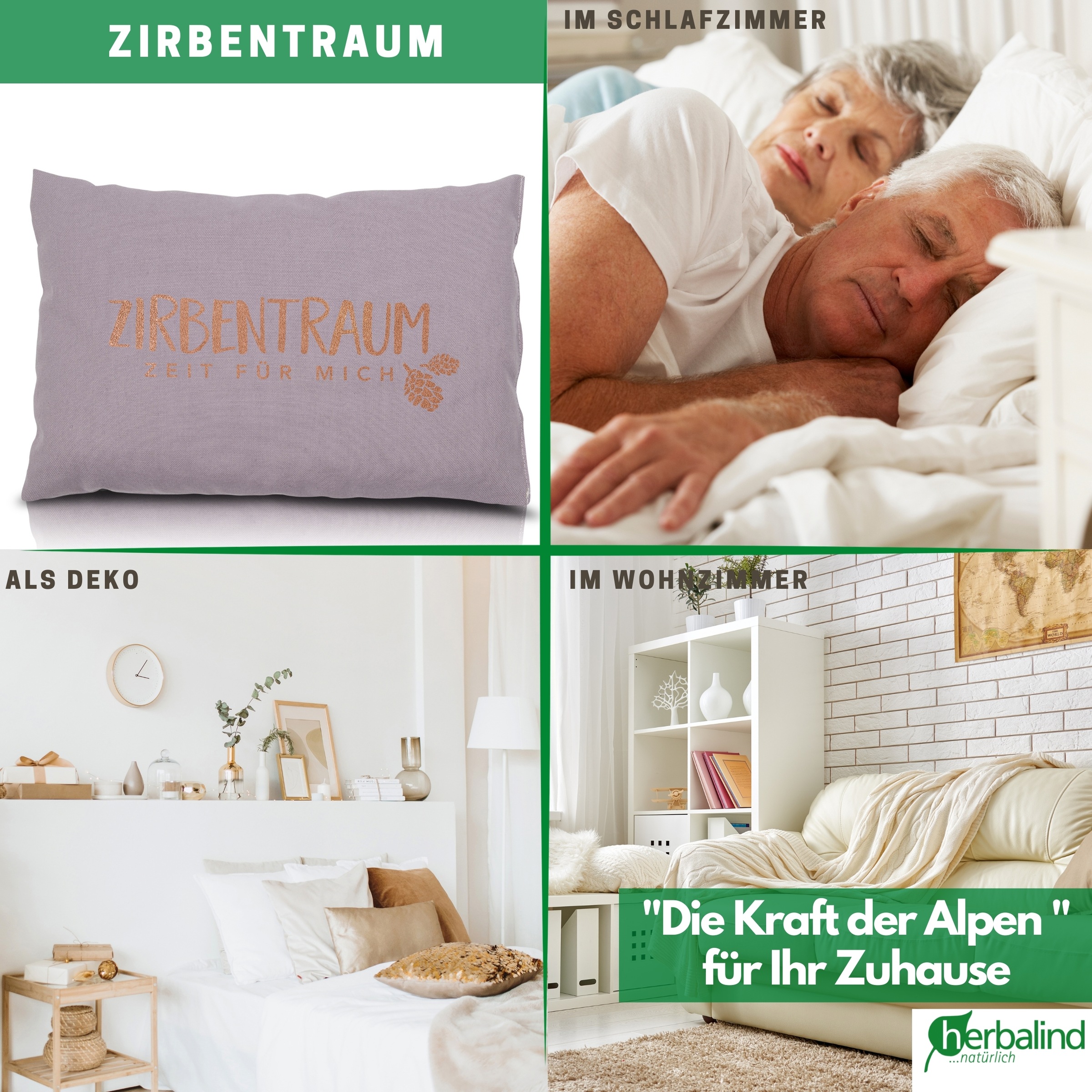 herbalind Zirbenkissen »Zirbentraum in Anthrazit/Roségoldfarben 30x20 mit Reissverschluss - Gefüllt«, (1 tlg.), mit hochwertigen Zirbenholzflocken 100% Baumwolle - Made in Germany