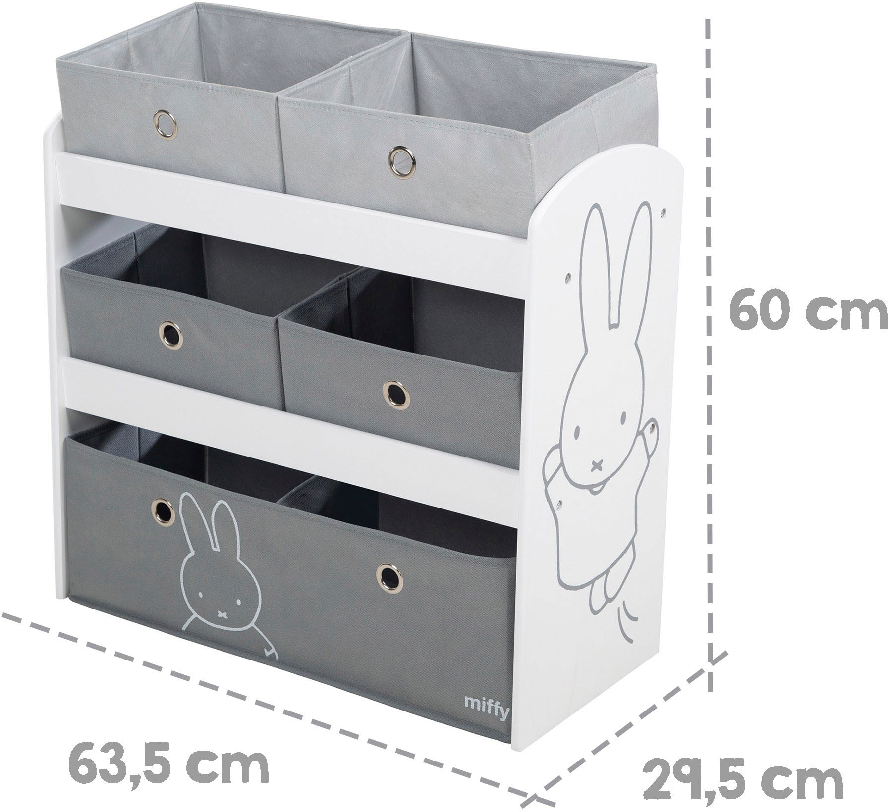 roba® Kinderregal »miffy®, grau«, inklusive 5 Stoffboxen in 2 Grössen