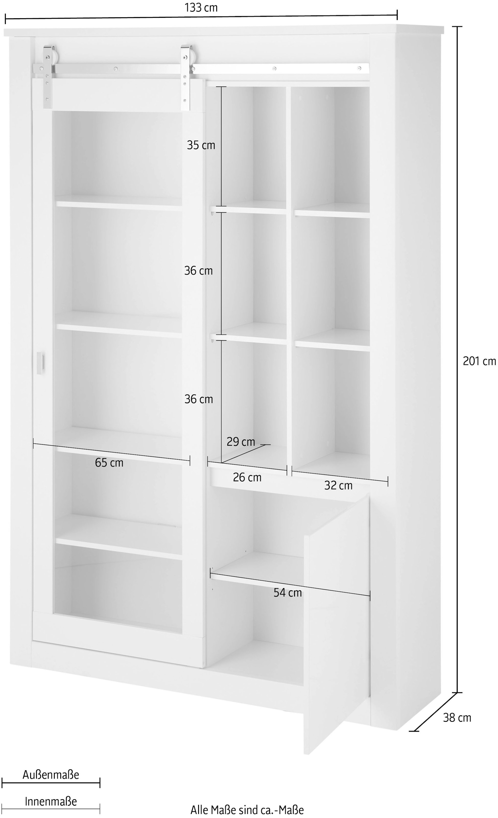 Home affaire Vitrine »Daytona, moderner Hochschrank, Glasvitrine in Weiss Hochglanz« mit Schiebetürenbeschlag in Chrom-Optik, ausreichend Stauraum