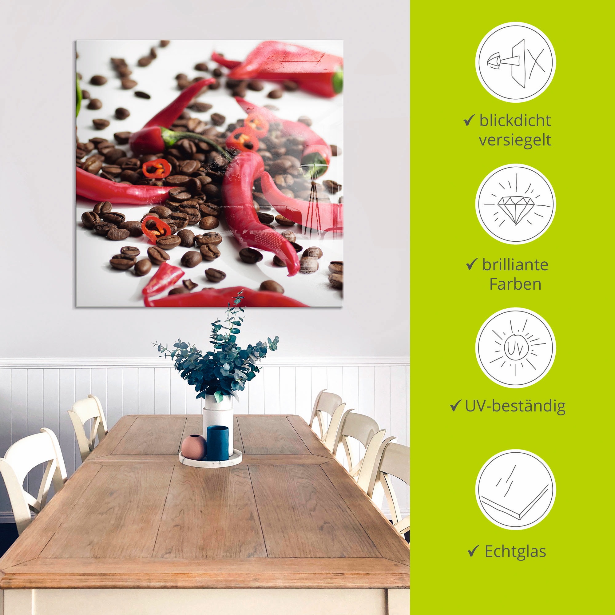 Artland Tableau en verre »Frische Chili auf Kaffee« 1 cuis tlg. in verschiedenen Grössen