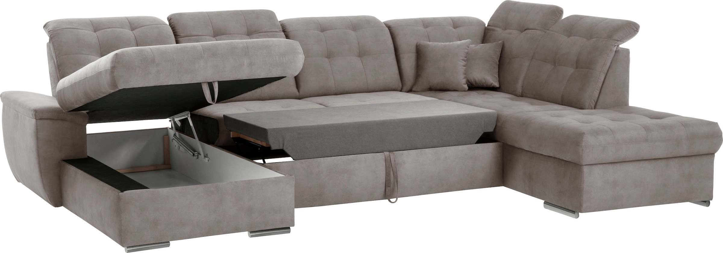 exxpo - sofa fashion Wohnlandschaft »Durango, aufwendige Sitz- und Rückenverarbeitung, bequem, U-Form«, inkl. Kopfteilverstellung, wahlweise mit Bettfunktion und Bettkasten