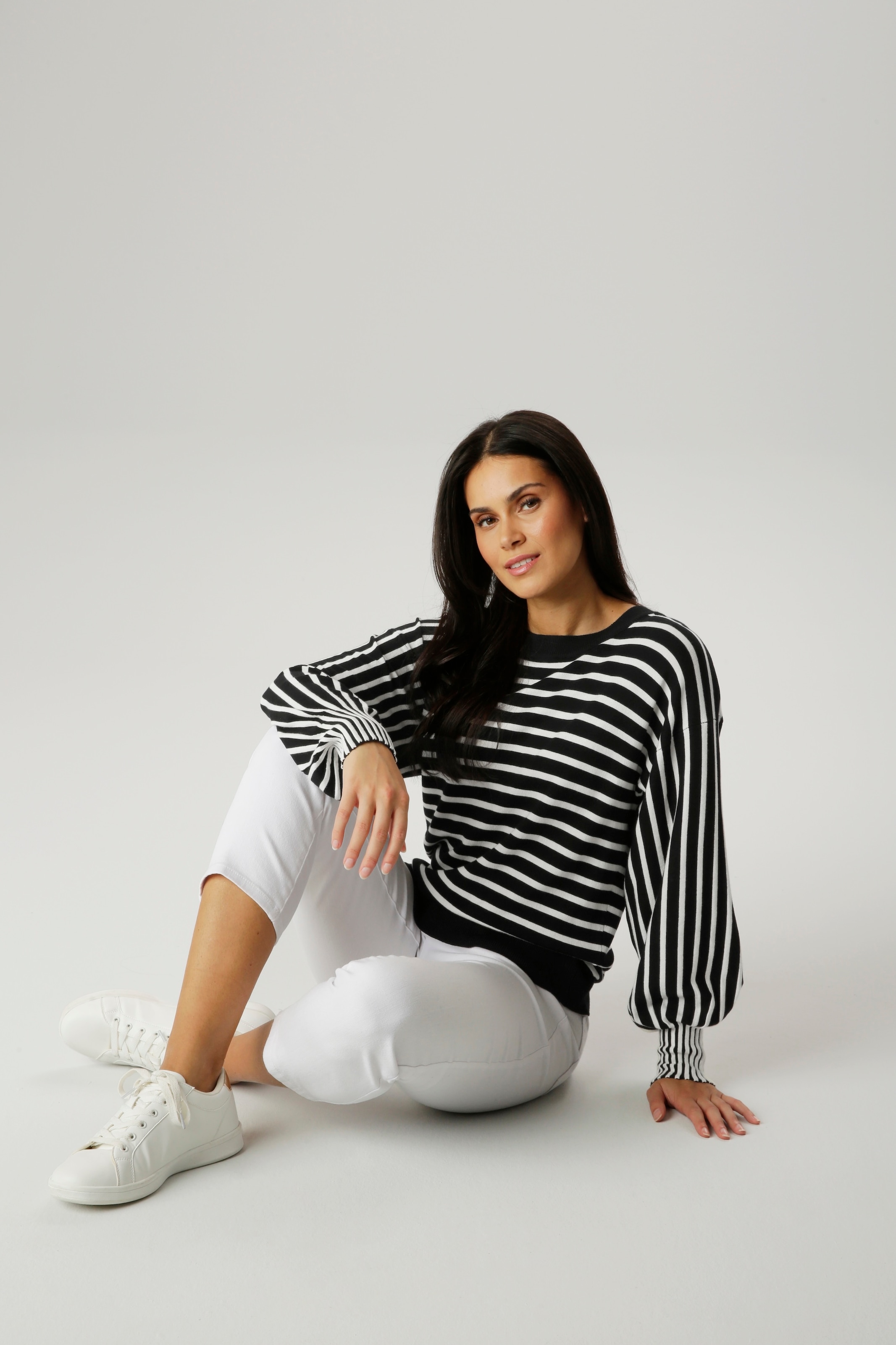 Aniston SELECTED Pull en tricot manches ballon longues avec larges poignets