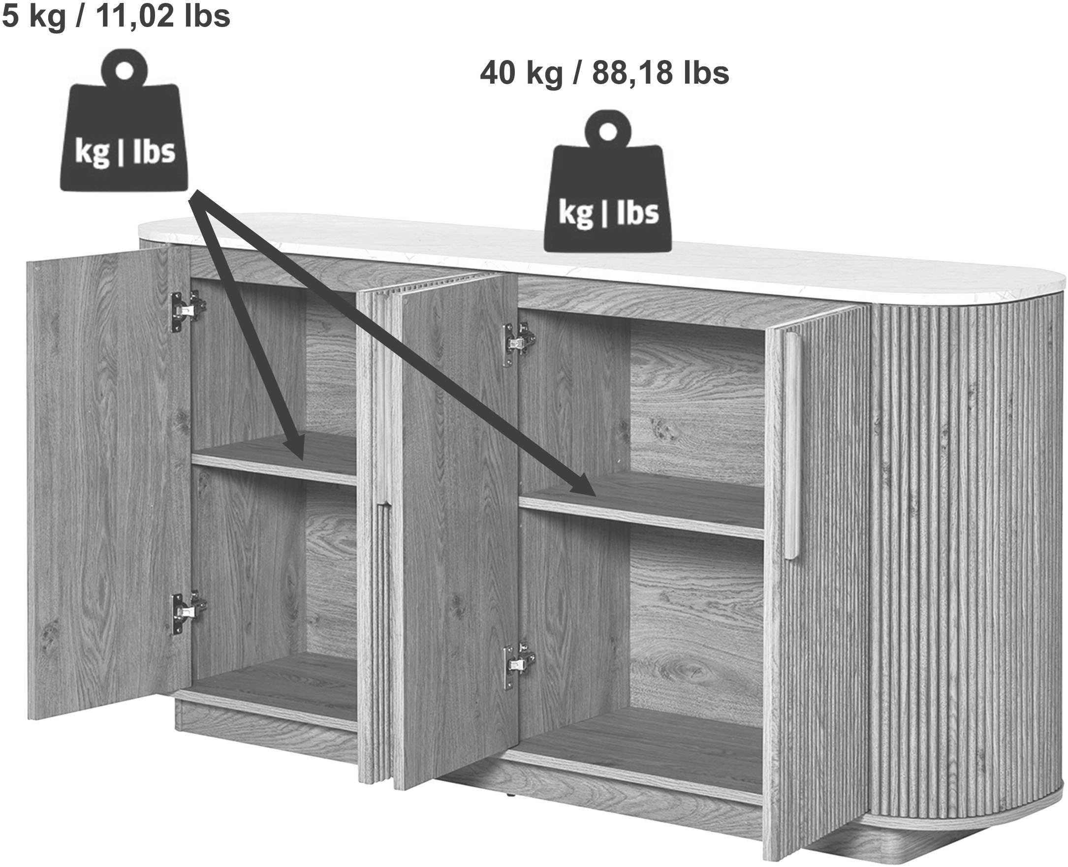 Jahnke Buffet »STRING SB 160« 1 cuis tlg. Buffet bas, 4 portes, aspect marbre, largeur 159,5 cm