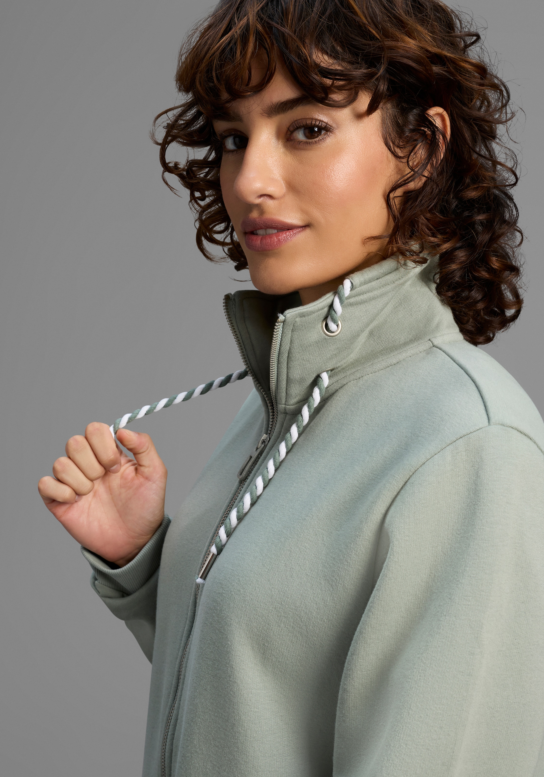 Laura Scott Sweatjacke, Weiche Baumwollmischung mit Stehkragen und Aussentaschen