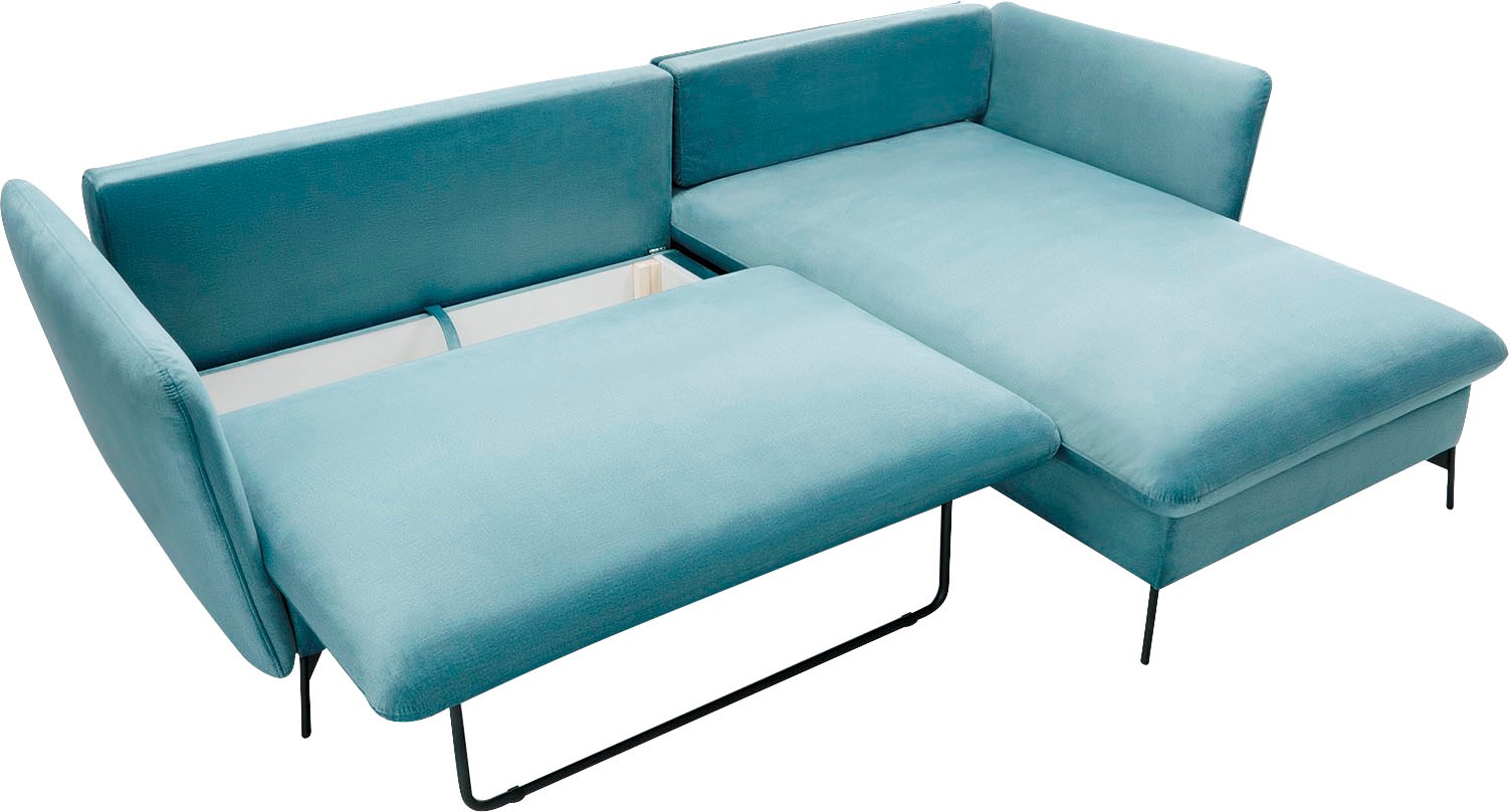 andas Ecksofa »LIVORNO,258 cm, L-Form,«, Schlaffunktion u. Bettkasten (139/224cm), Samt, Struktur, Webstoff