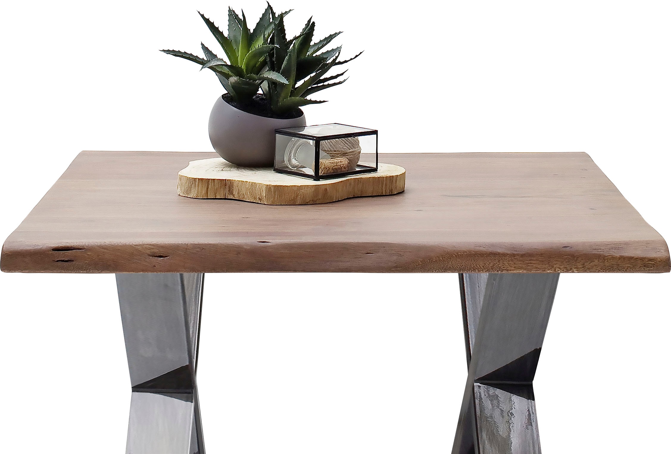 MCA furniture Couchtisch »Cartagena«, Couchtisch Massivholz mit Baumkante und natürlichen Rissen und Löchern
