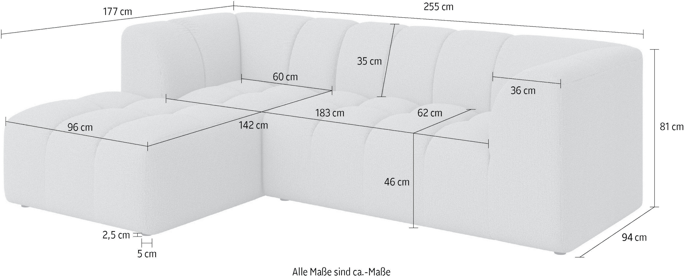 Home affaire Ecksofa »TUURE L-Form, Verlässliche Qualität, moderne Steppung, Breite 255cm« Bubble Optik, moderne Steppung, hoher Sitzkomfort, Wellenunterfederung