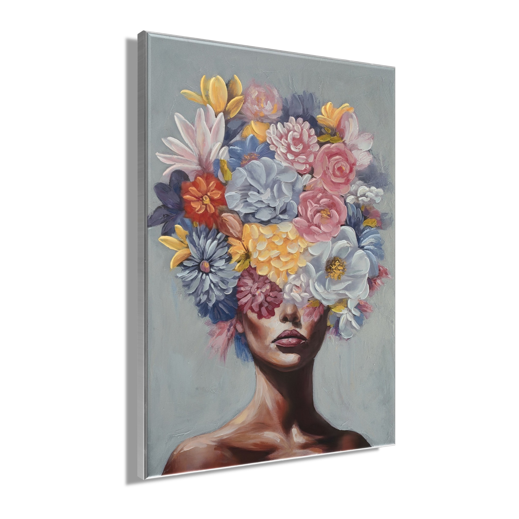 Bönninghoff Ölgemälde »handarbeit gerahmt FRAU MIT BLUMEN 60x90 cm – Wandbild Deko« Blumen | Frau | Portrait 1 Stk. tlg. handgefertigt, jedes Bild ein Unikat, Schattenfugenrahmen