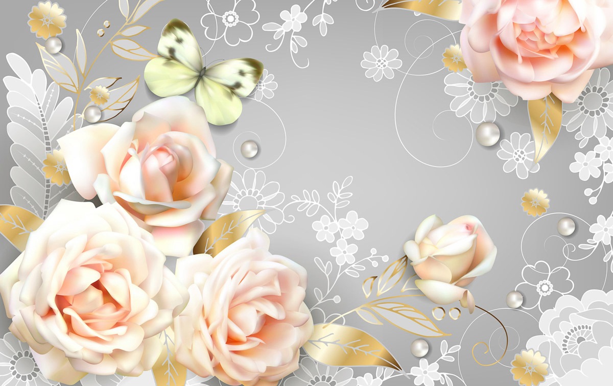Image of Papermoon Fototapete "Blumen mit Schmetterling"
