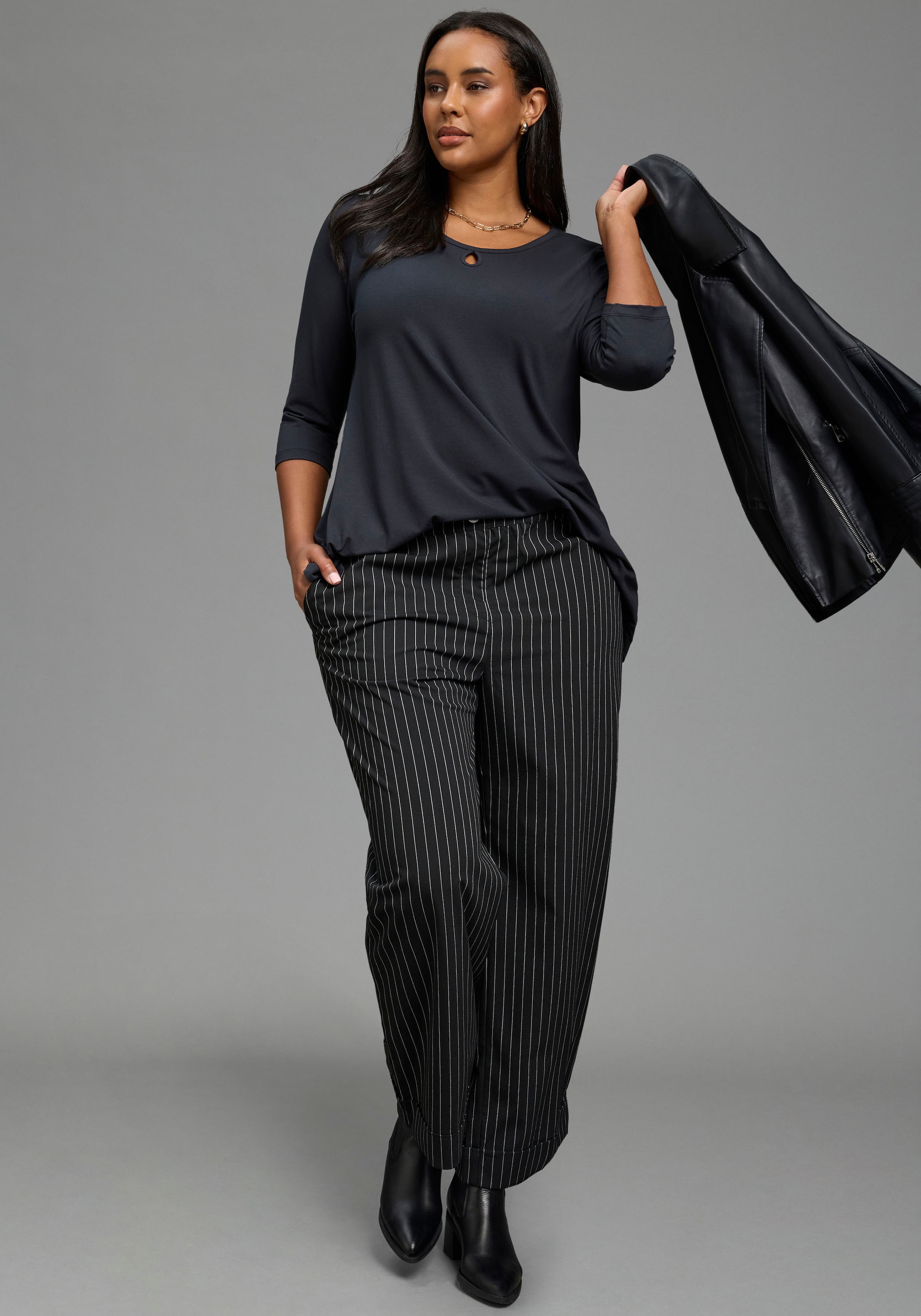 Laura Scott CURVE Pantalon à enfiler »Grosse Grössen«  avec ceinture élastique, coupe ajustée