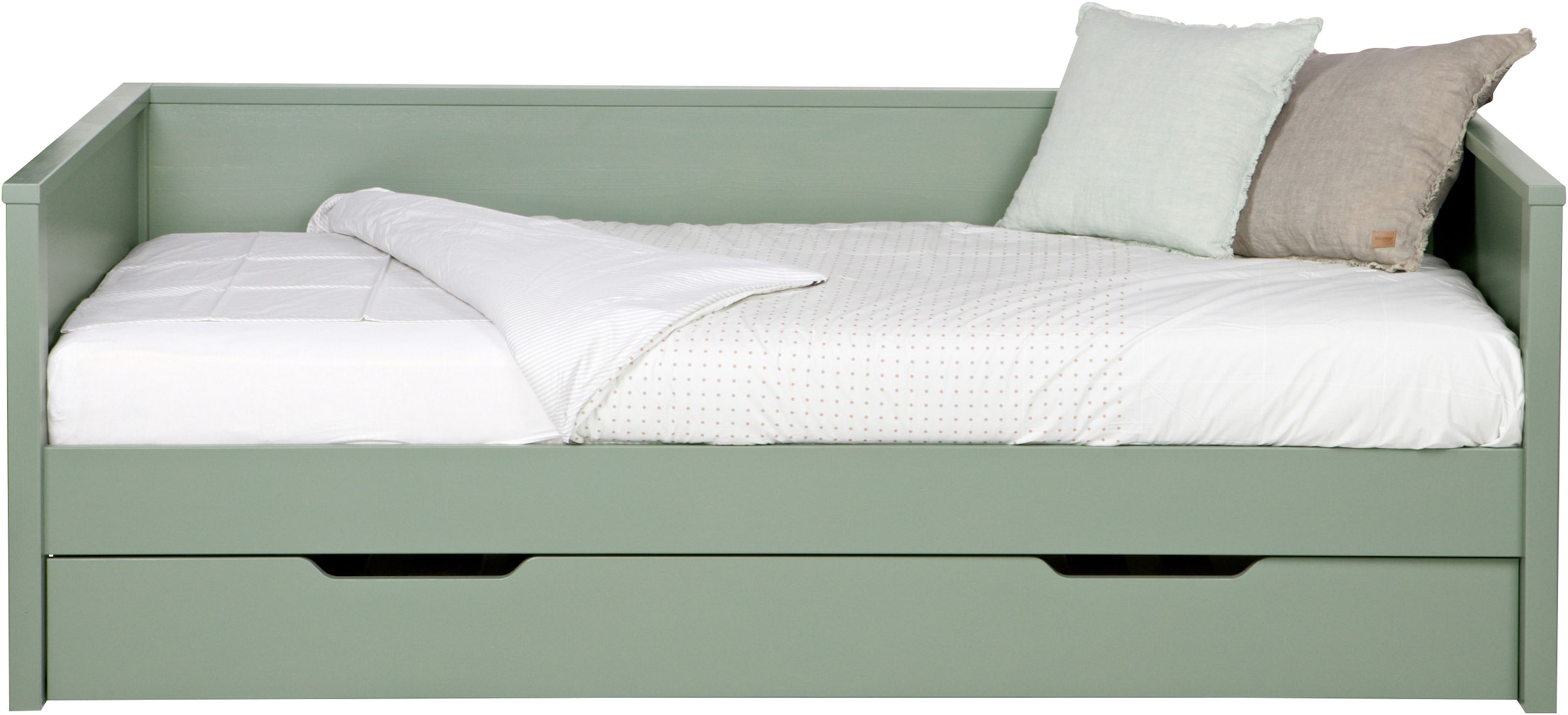 WOOOD Bettgestell »Nikki FSC®-Kiefernholz gebürstet, H 73 x B 208 x D 100 cm« Matratzenmass 90x200 cm, Schublade optional, mit akzentuierter Maserung