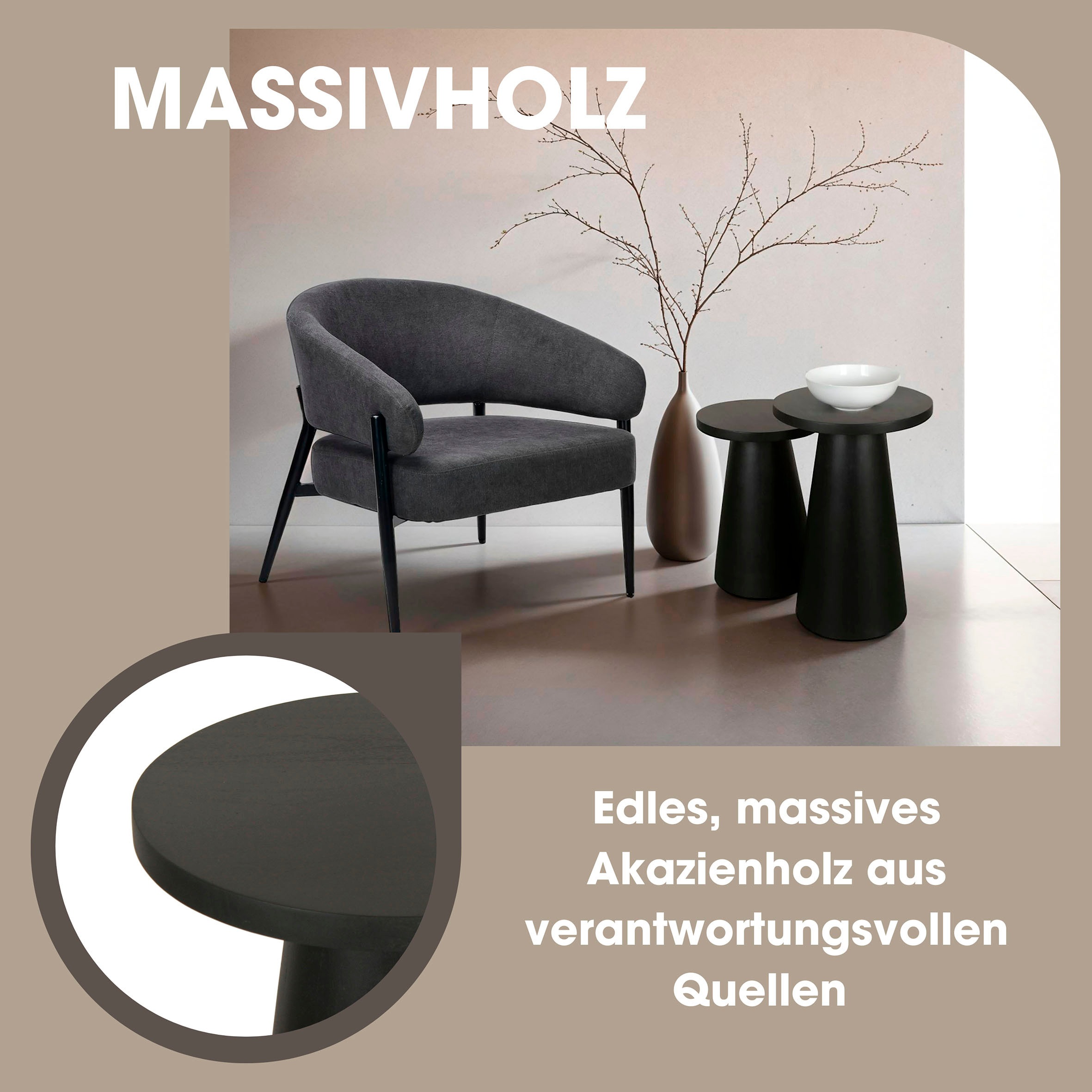 byLIVING Beistelltisch »Cone«, aus Massivholz in schwarz oder white wash, verschiedenen Grössen