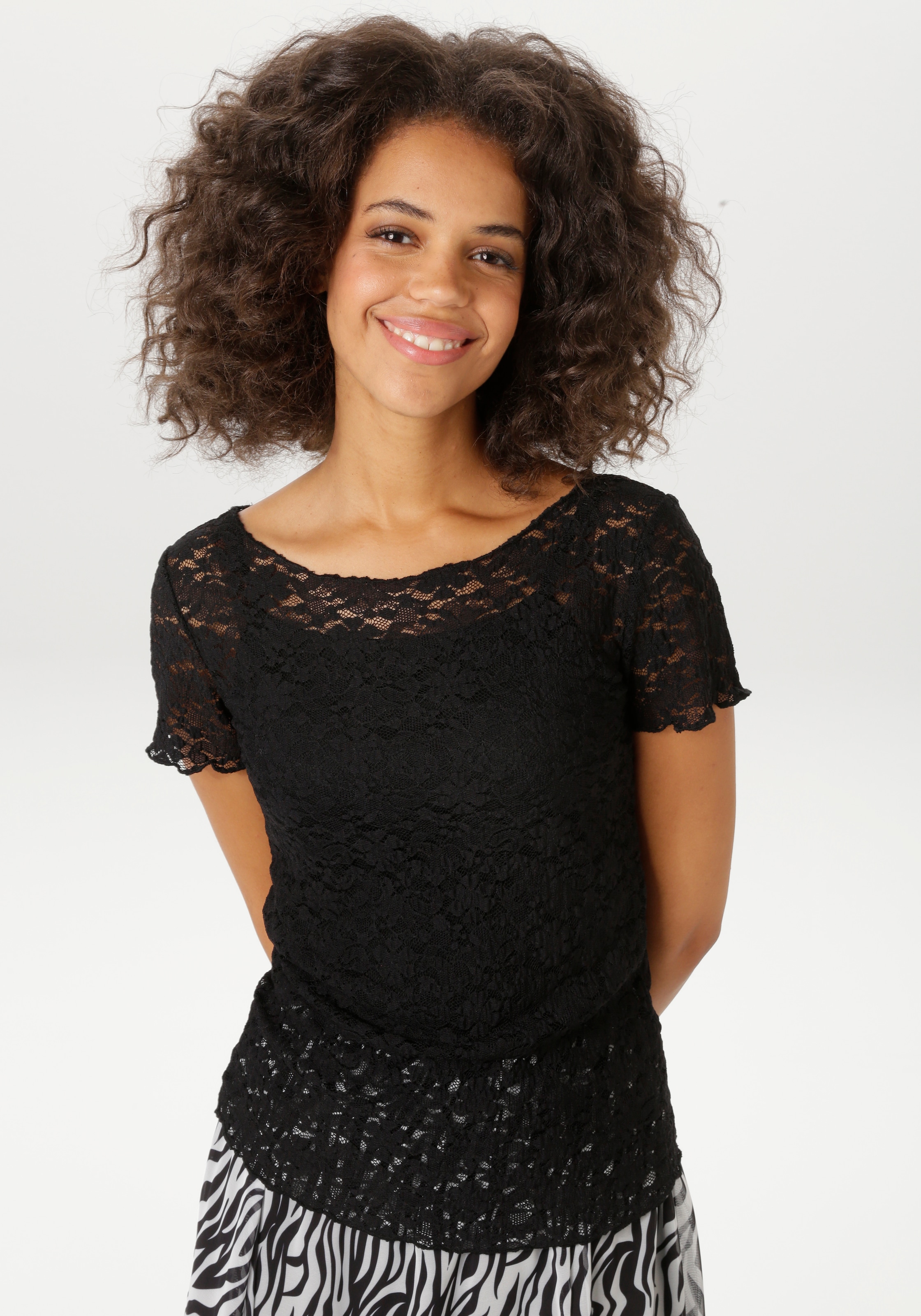 Aniston CASUAL T-Shirt aus floraler Häkelspitze - NEUE KOLLEKTION