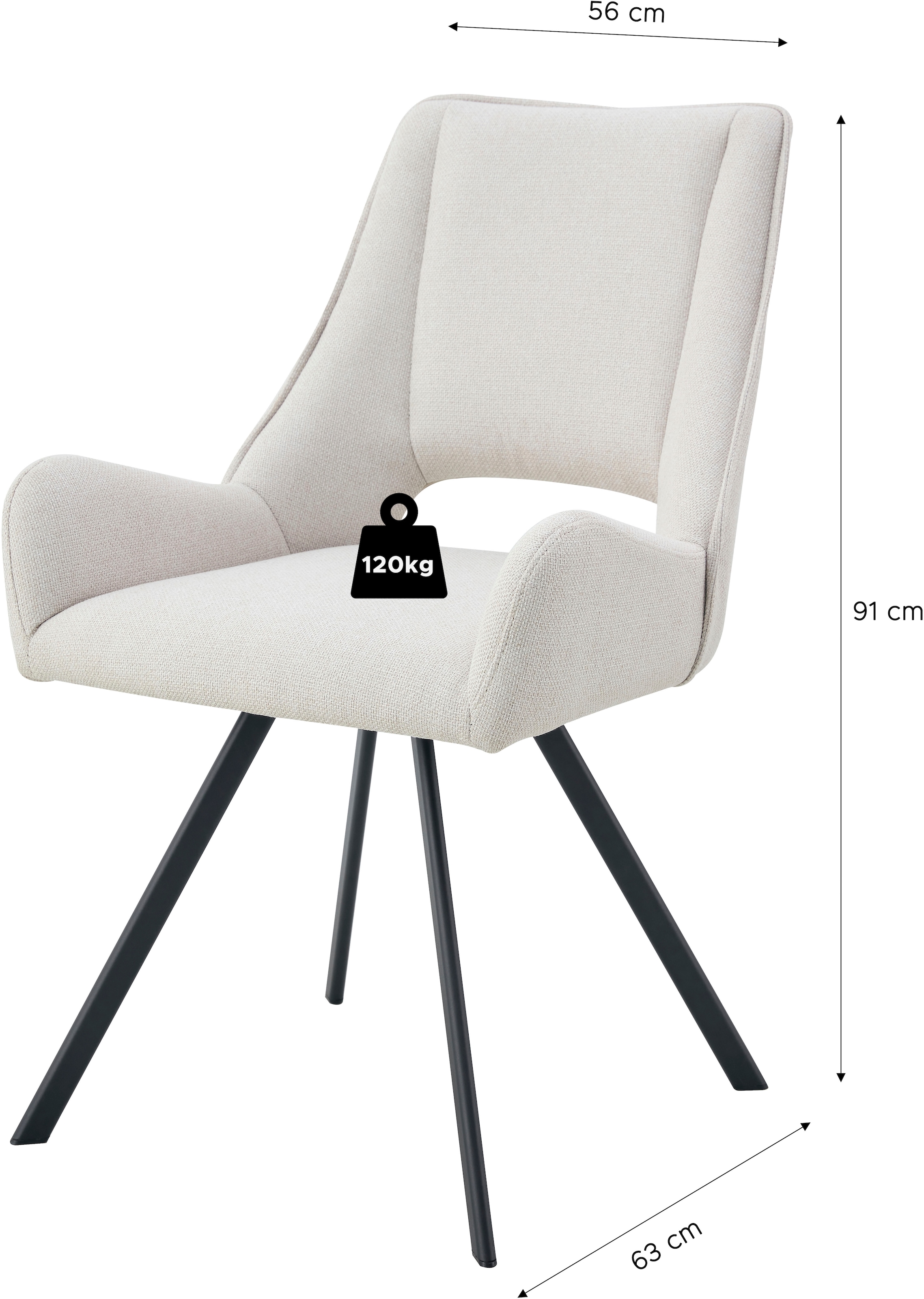 Home affaire Esszimmerstuhl »BRANDON, 2er Set, mit Metallgestell in matt schwarz« (Set) 2 Stk.in verschiedenen Farben, Belsatbarkeit pro Stuhl 120 kg