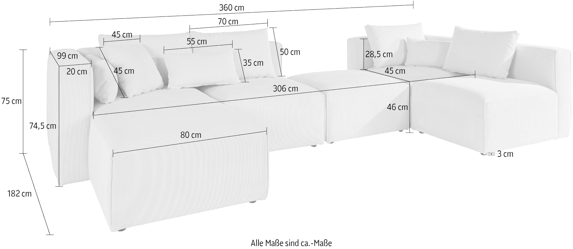 Guido Maria Kretschmer Home&Living Wohnlandschaft »Comfine U-Form«, zusammengesetzt aus Modulen, in 3 Stoffen und vielen Farben