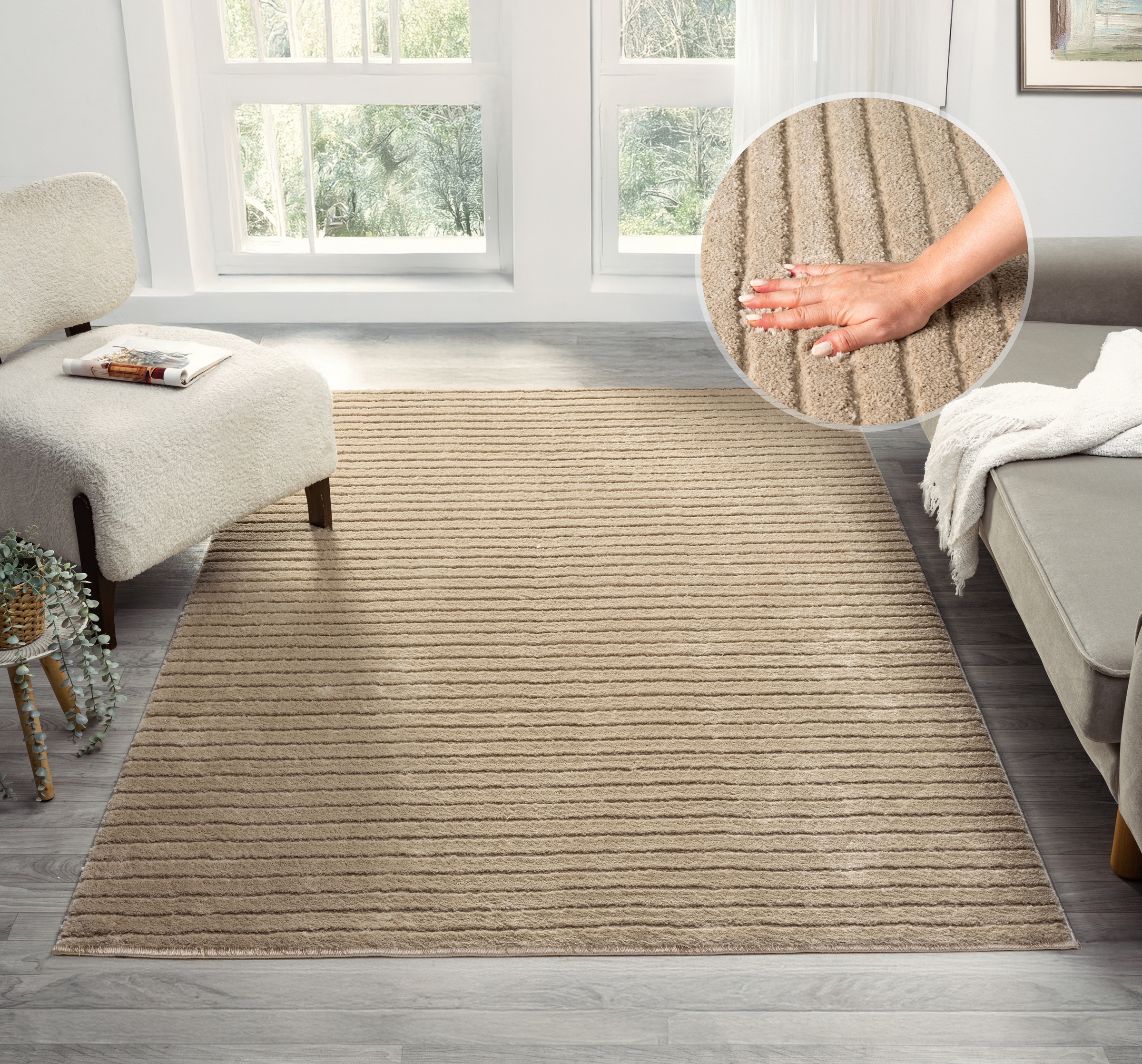 Image of LeGer Home by Lena Gercke Teppich "Selma" rechteckig 19 mm Höhe Hoch-Tief-Struktur, Streifen Design, weich, Wohnzimmer, Schlafzimmer
