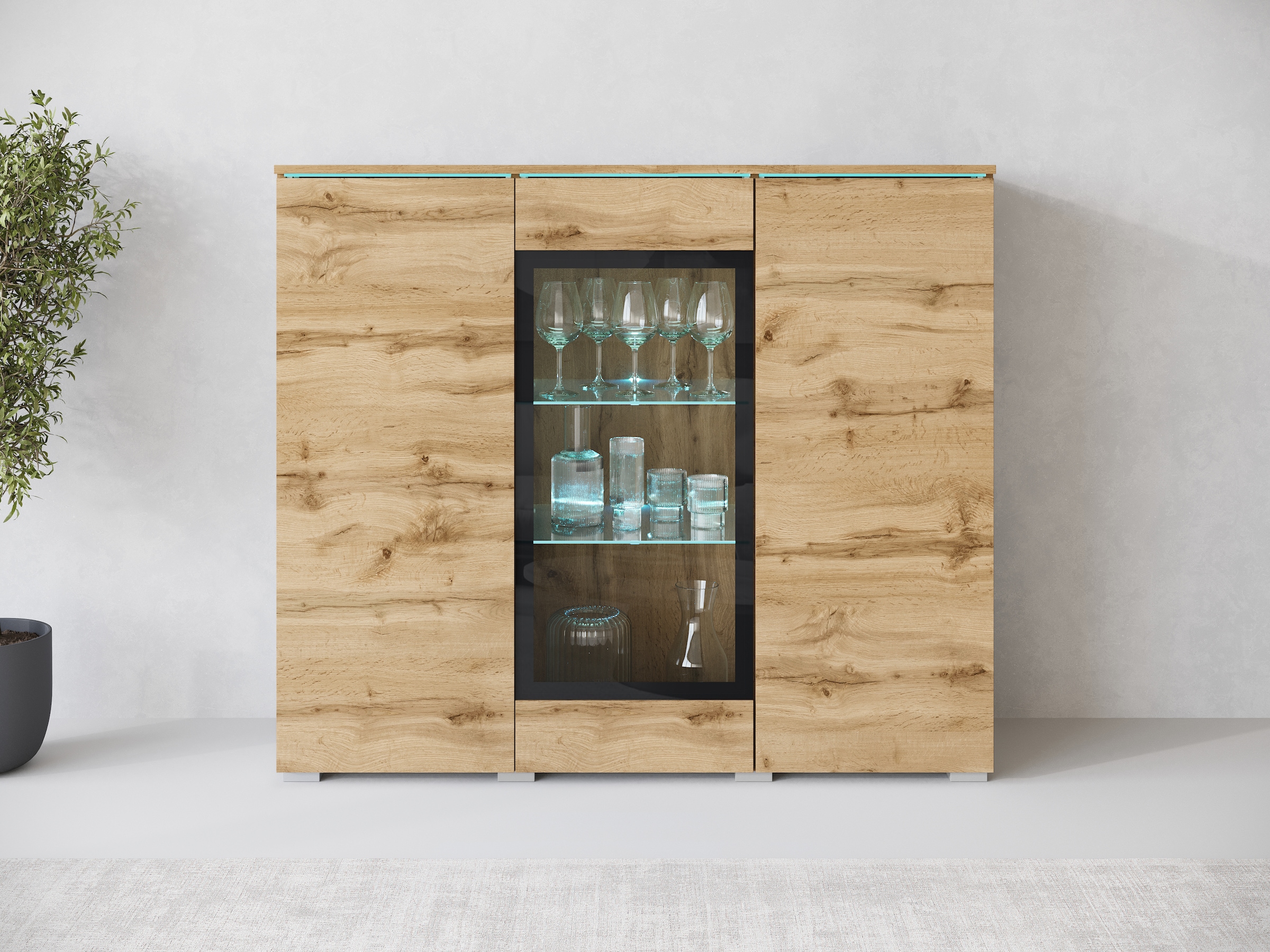 Home affaire Buffet haut »Vera« buffet haut avec 4 portes, 9 compartiments, portes vitrées