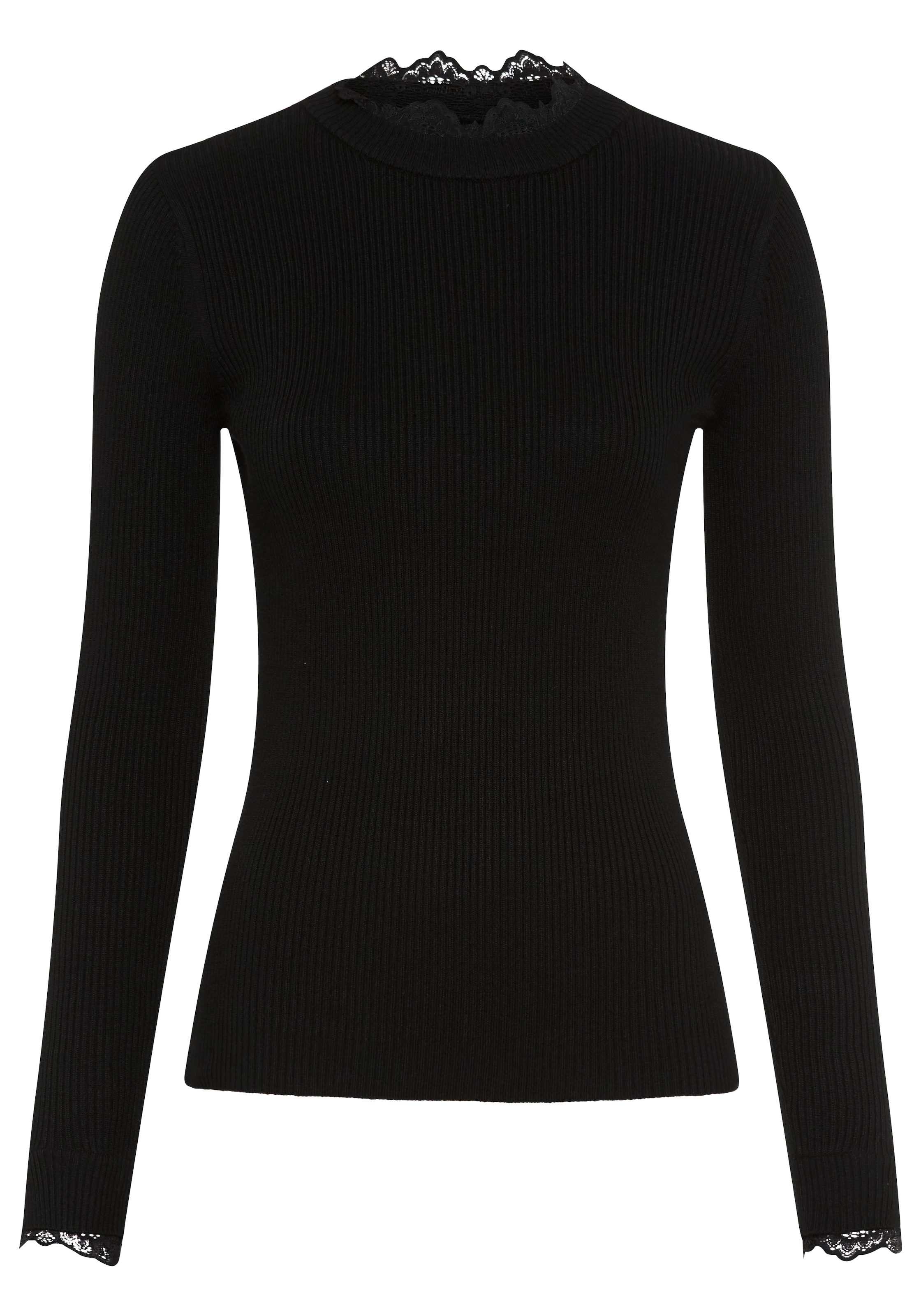 Laura Scott Pull en tricot »mit Stehkragen, figurbetonte Passform« avec des détails féminins en dentelle,