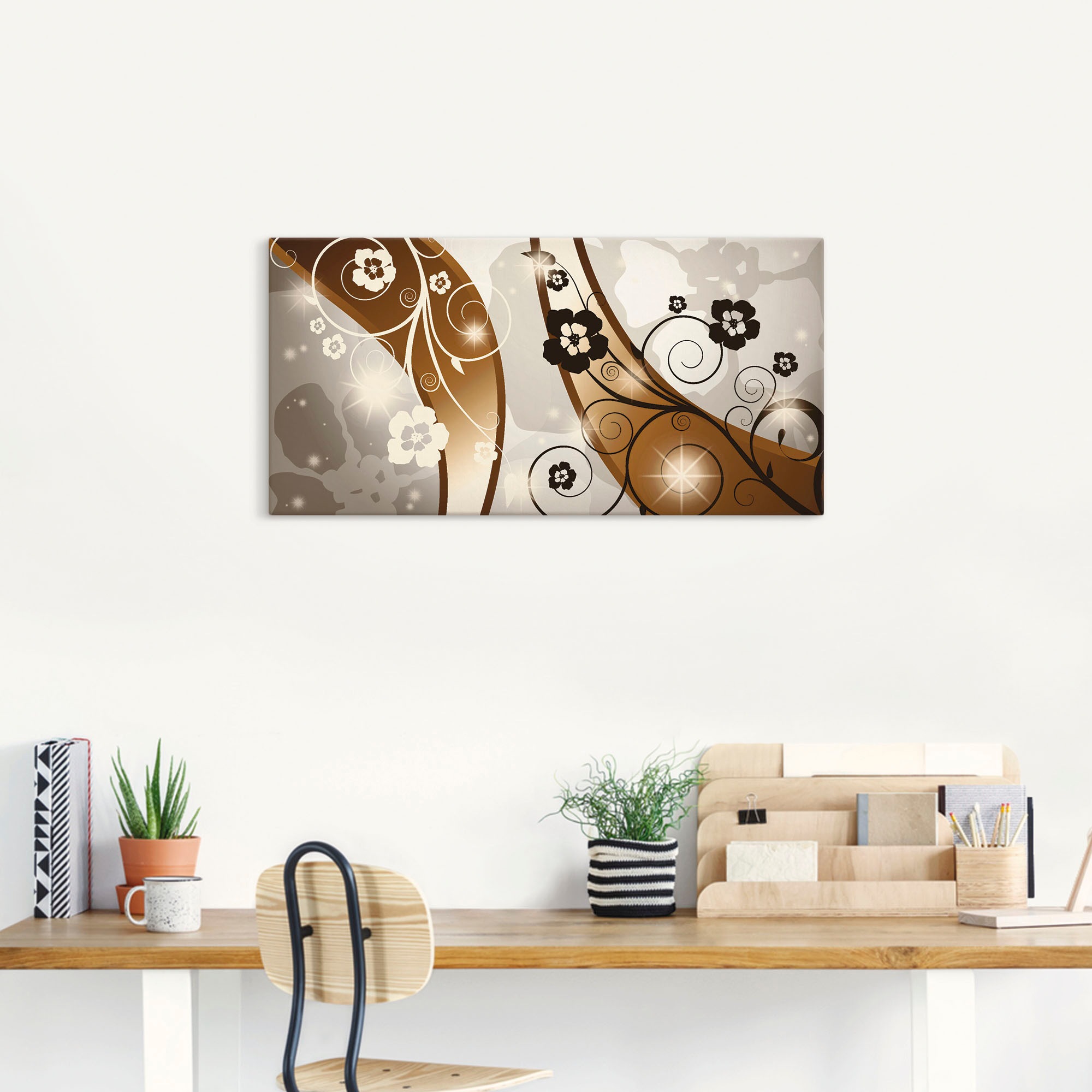 Artland Wandbild »Braune Wirbel mit Blumen«, Muster, (1 St.), als Leinwandbild, Poster in verschied. Grössen