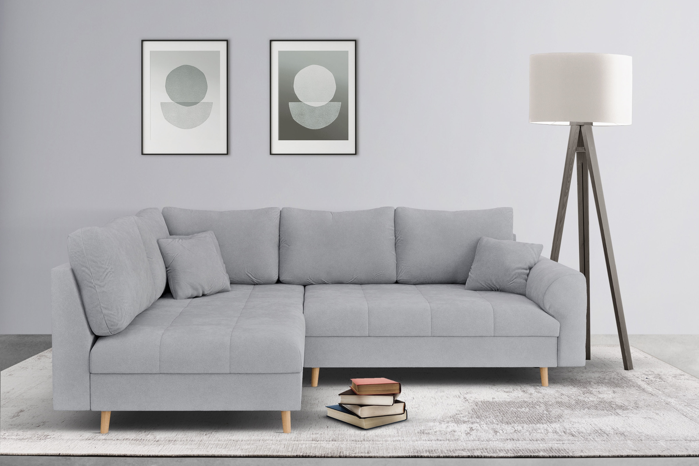 Home affaire Canapé d'angle »CHARRE L-Form mit Ottomane, Masse B/T/H: 231/161/81 cm« feine Steppung, lose Rücken- und Zierkissen, auch in Cord und Bouclé