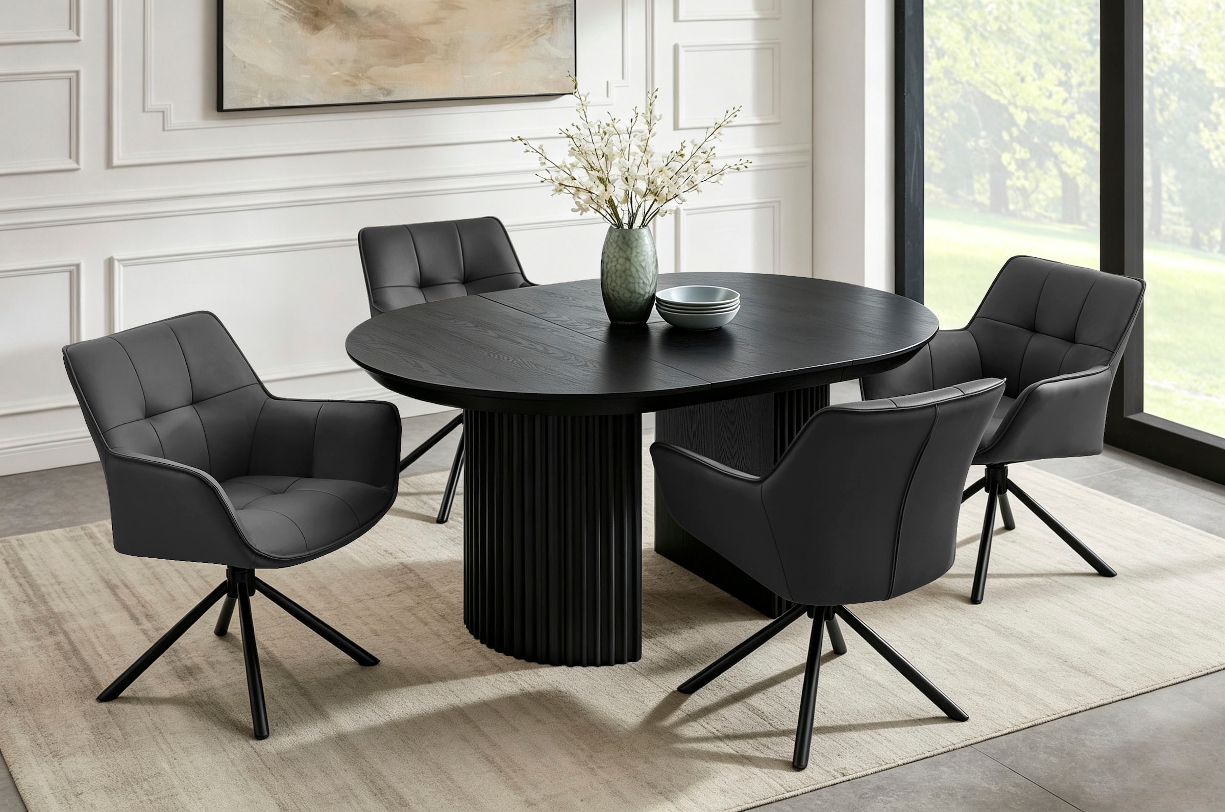 GOODproduct Chaise pivotante »Lika« (Ensemble) 2 cuisechtes Leder, 360° Drehfunktion, Steppnähte, Metallgestell