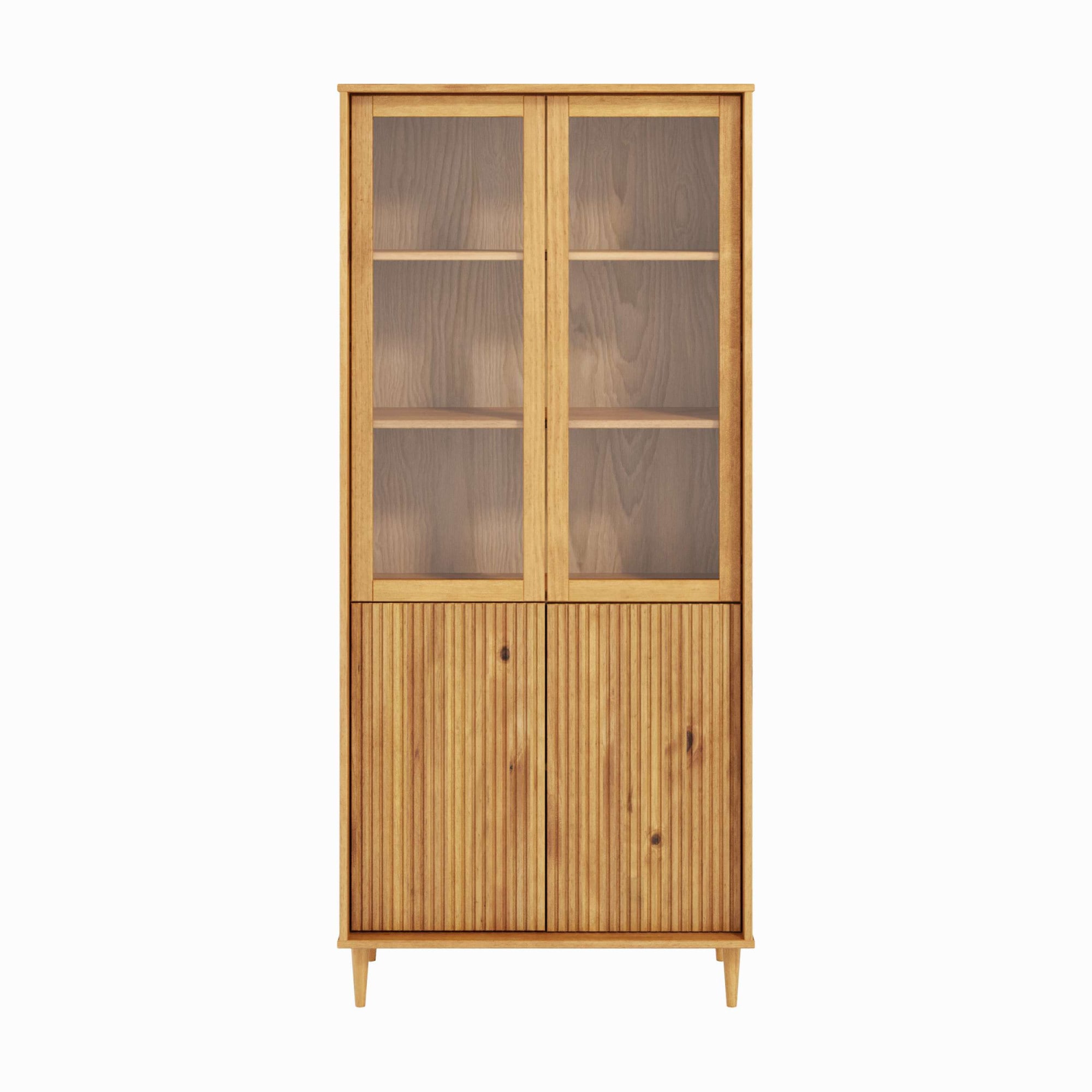 GOODproduct Vitrine »Malmedy Front mit gefrästen Rillen« aus massivem Kiefernholz, Push-to-open, FSC, Breite 80 cm, Höhe 180 cm