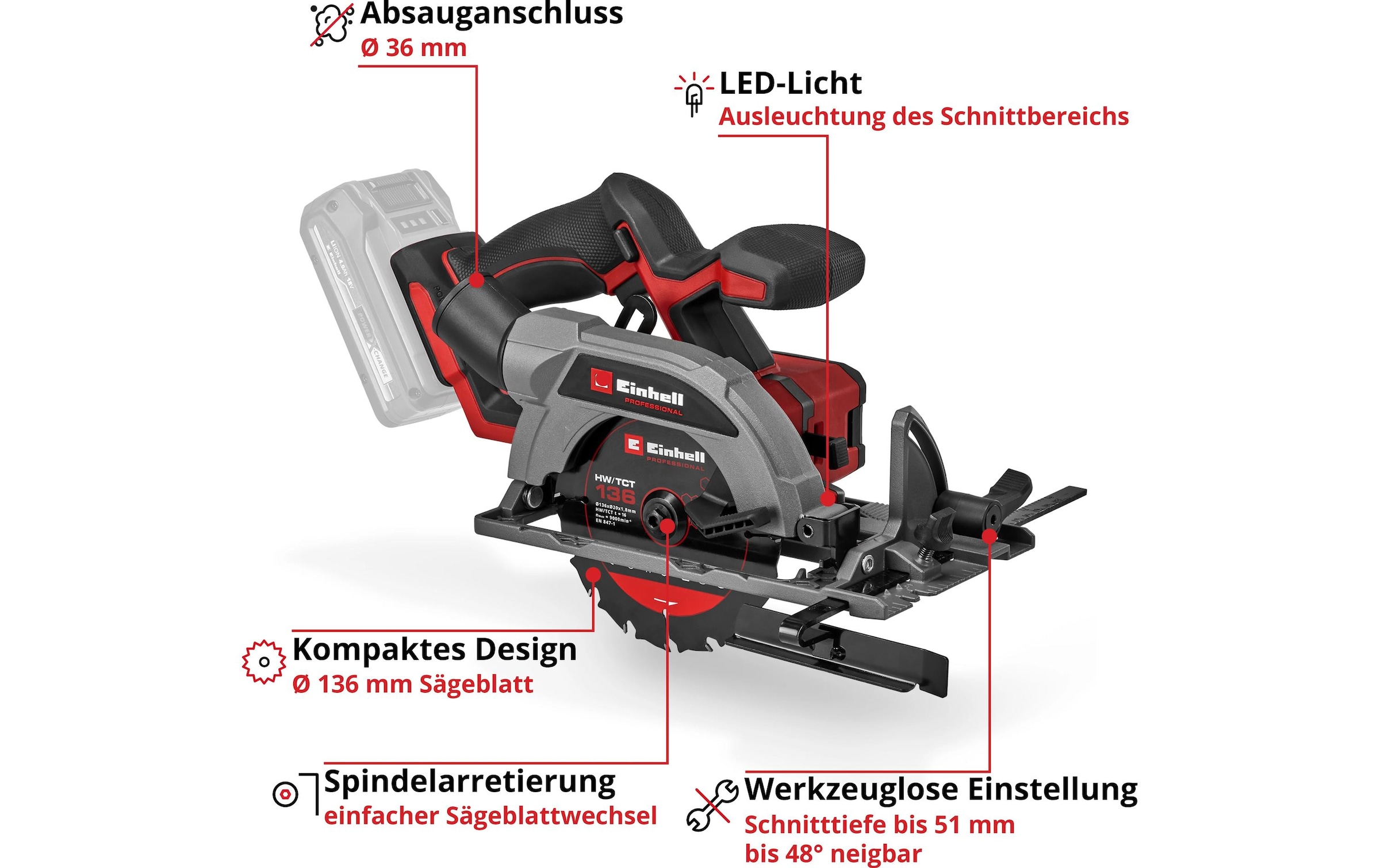  Akku-Handkreissäge »TP-CS 18/136-C Li BL - Solo, Professional Akku-Handkreissäge« ohne Akku und Ladegerät